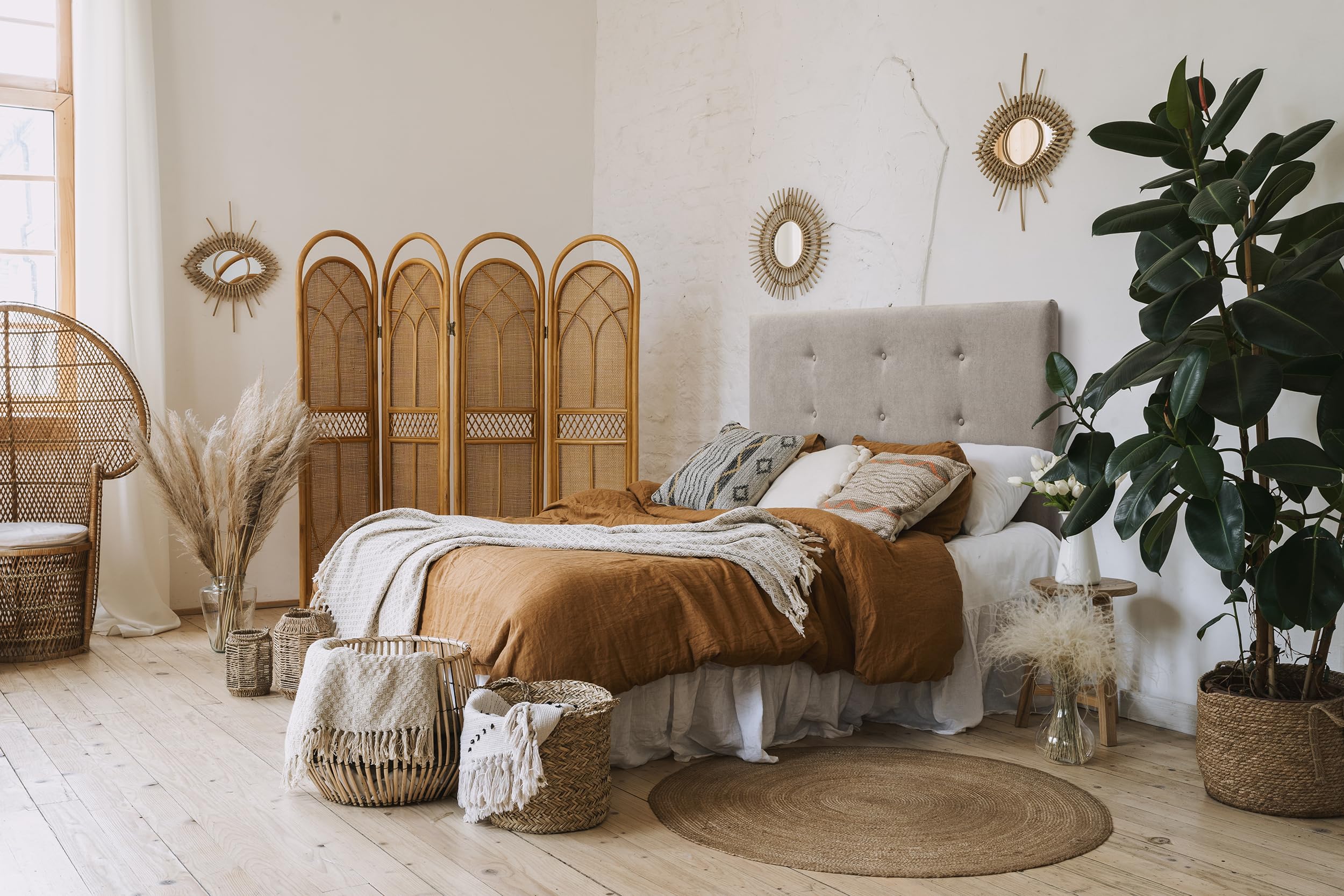 SUENOSZZZ-ESPECIALISTAS DEL DESCANSO Cabecero de Cama Bruselas tapizado en Tela para Camas de 80 (90 x 120 cm) Tela Beige