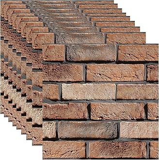 3D Wall Panels Peel and Stick - 10 Pack Brick Textured PVC Panels, Waterproof Self-Adhesive Wall Tiles for Accent Walls, Kitchen, Bathroom, Bedroom & Office Decor (Large Brown Brick)
