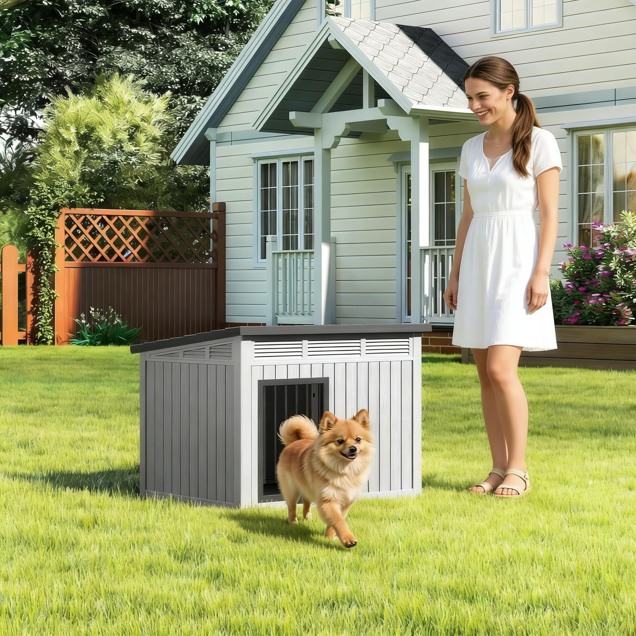 Bifanuo Niche d'extérieur pour chiens de taille moyenne et petite – Toit amovible résistant aux intempéries, facile à assembler, facile à nettoyer, idéale pour les chiens de taille moyenne (gris