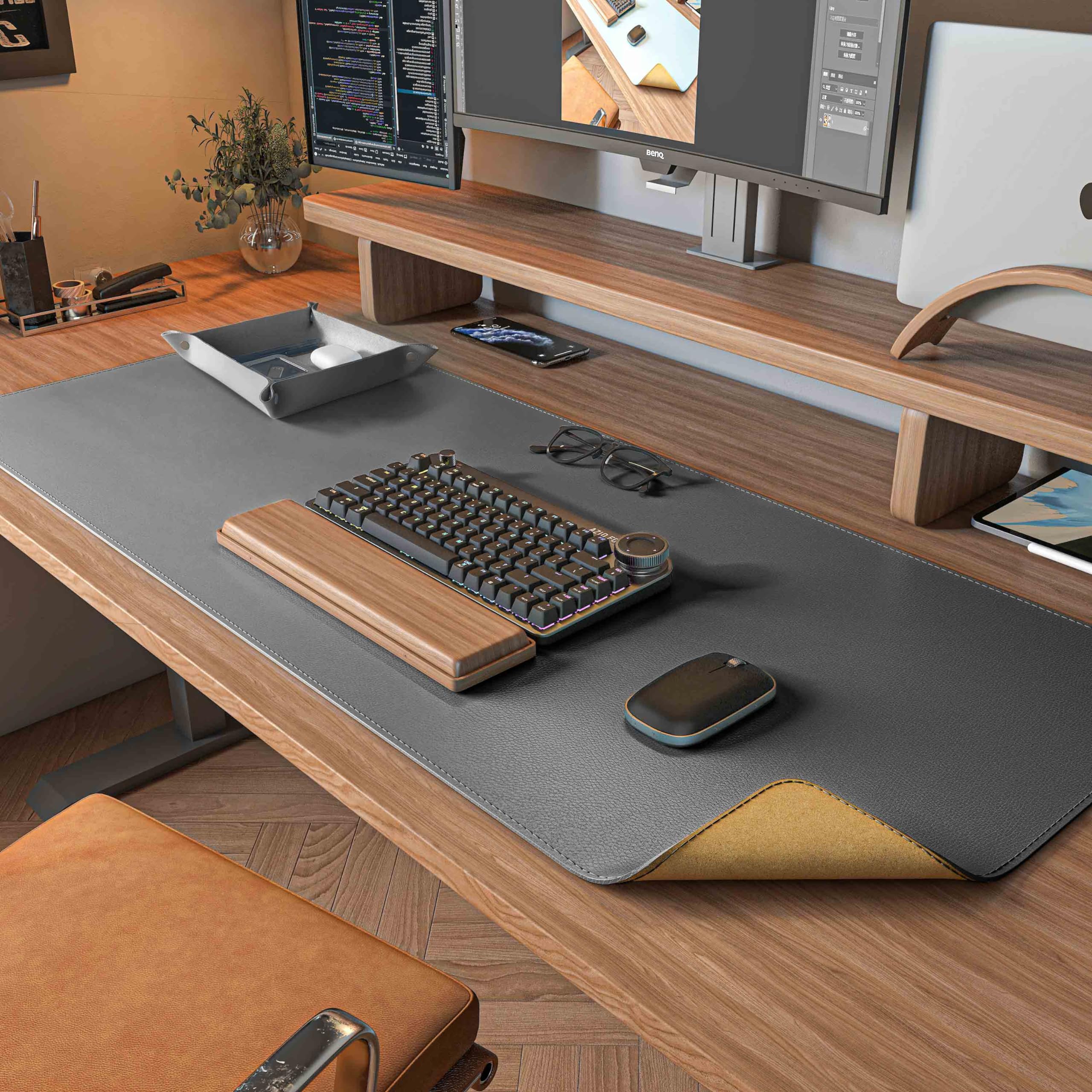 Amazon.co.jp: DAWNTREES 両面デスクマット レザーデスクパッド コルク