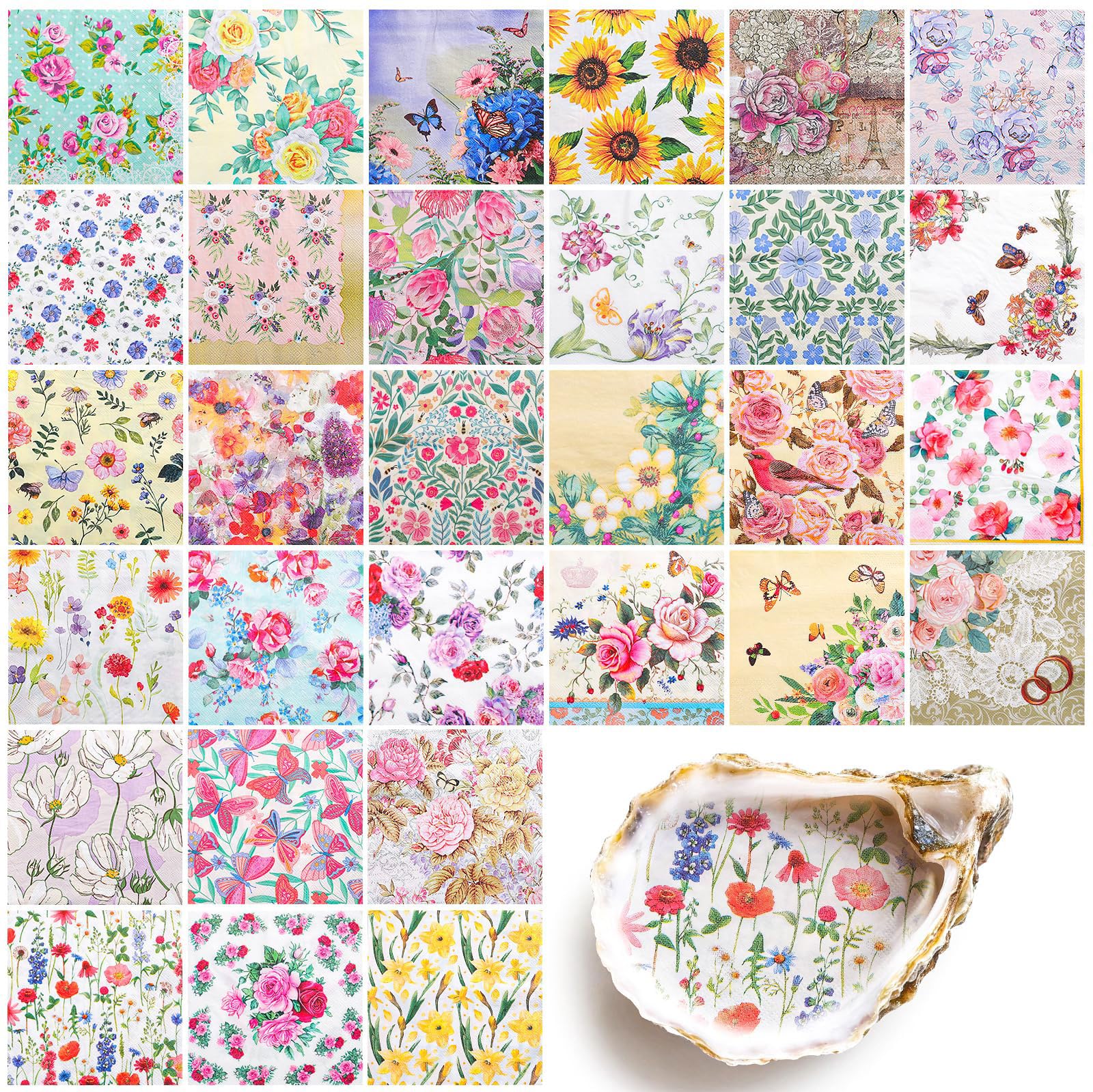 Ticeyubime 60 flower napkins, colorful, for decoupage and DIY