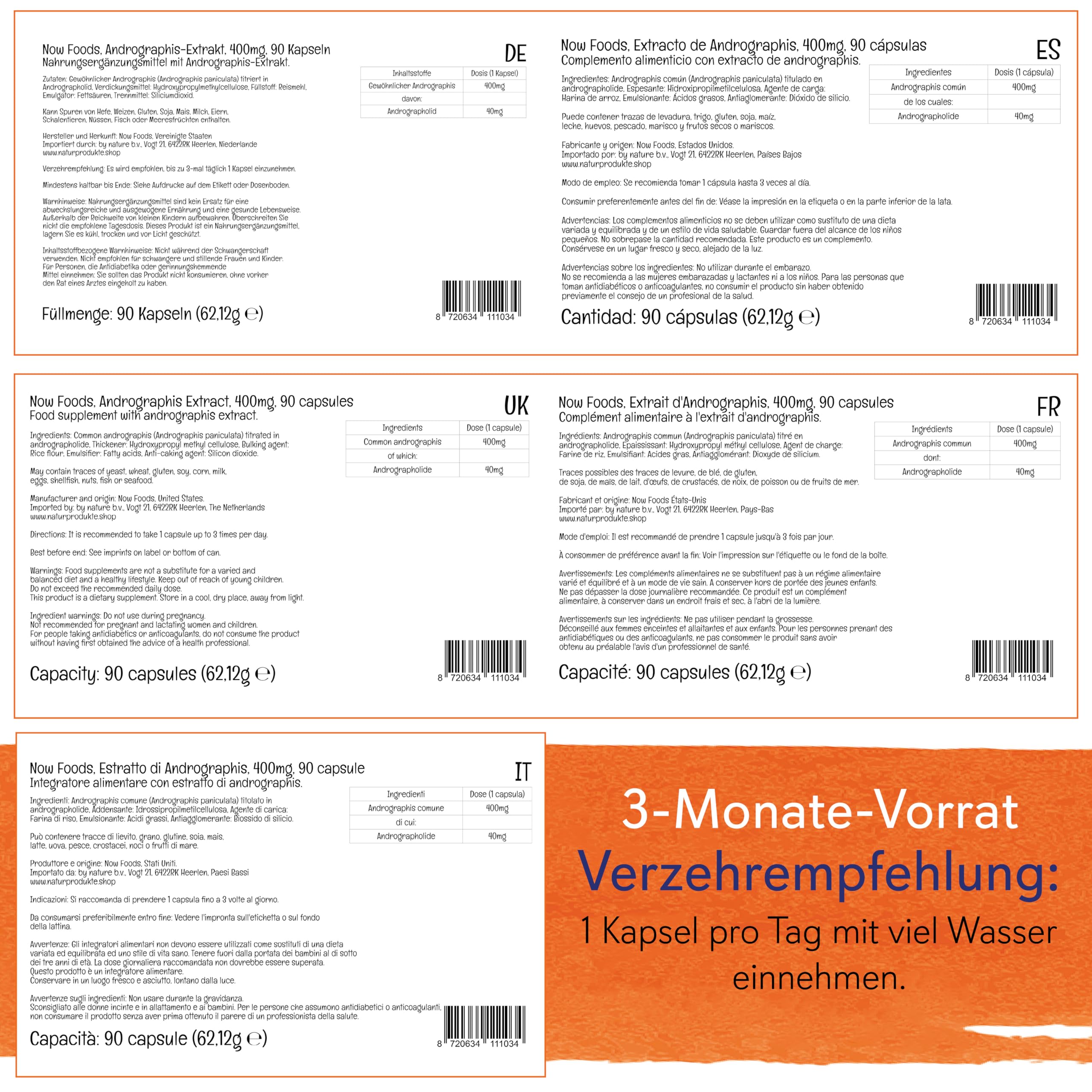 Now Foods, Andrographis Extract, 400 mg, 90 vegane Kapseln, Laborgeprüft, Pflanzlich, Glutenfrei, Sojafrei, Vegetarisch
