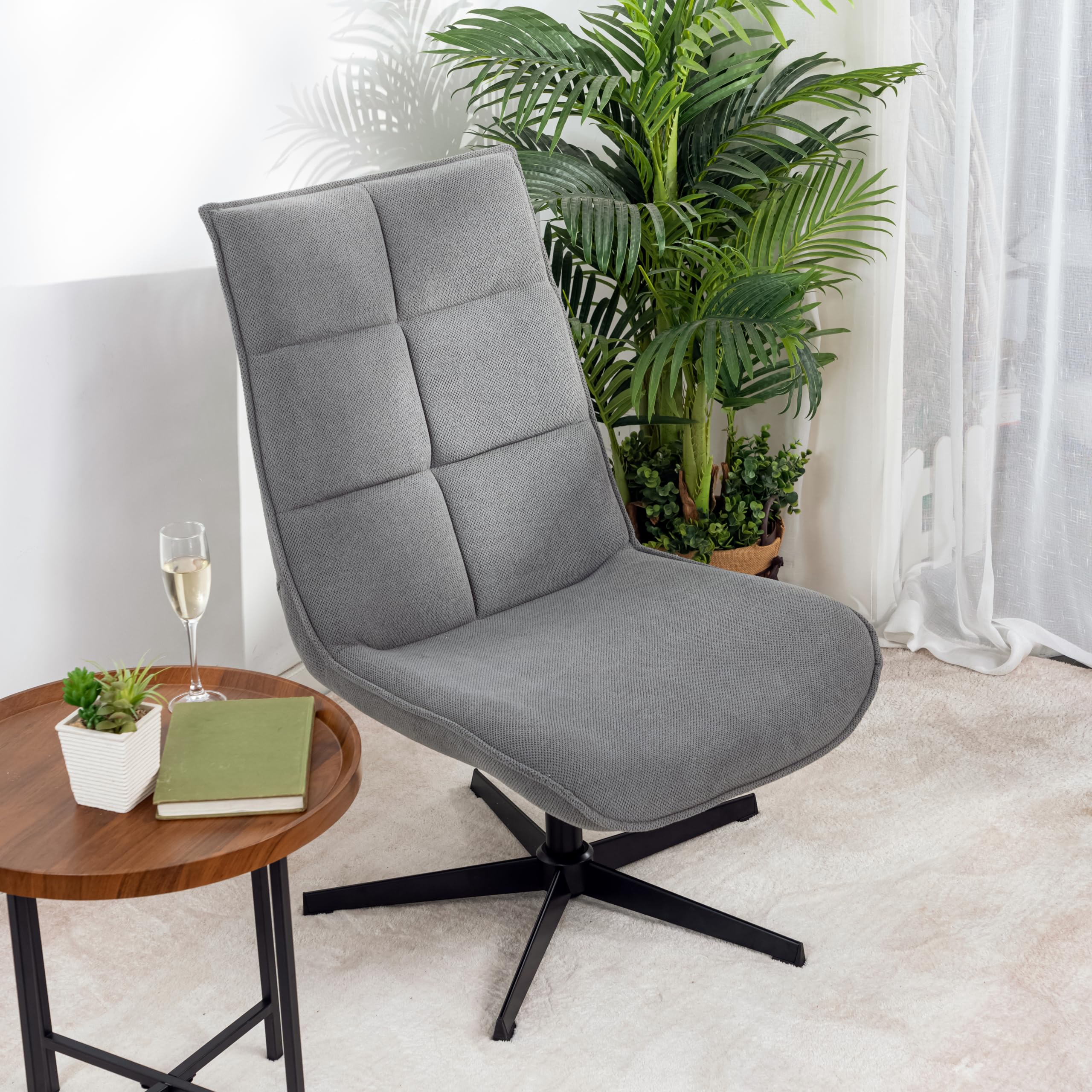 Sillón Giratorio Moderno con función reclinable, cojín de Asiento de Tela, Base de Metal, Gris
