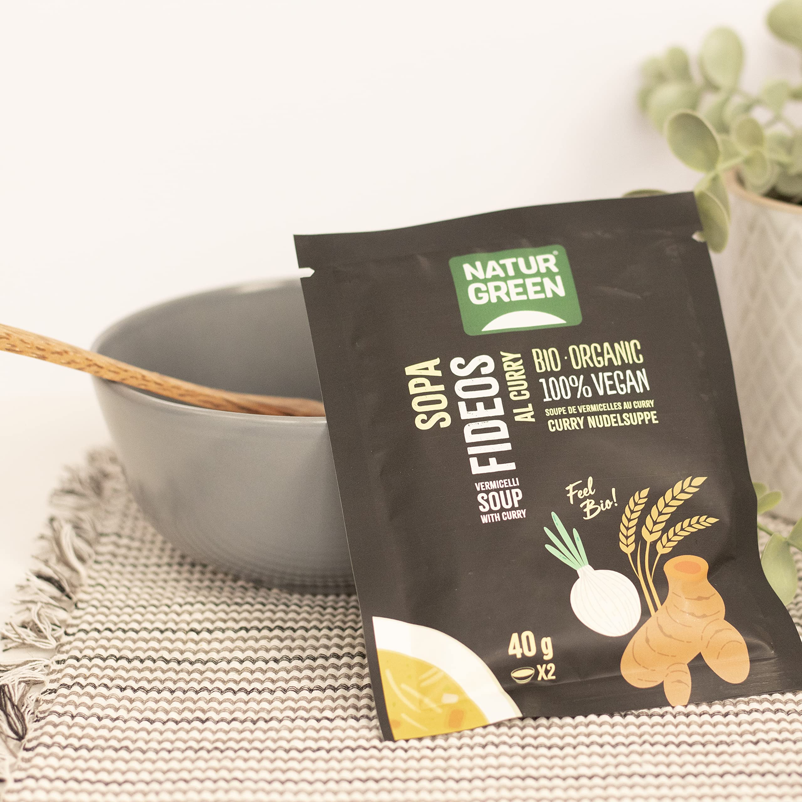 NaturGreen Sopa de Fideos al Curry Bio, Caldo Vegetal, 40 g