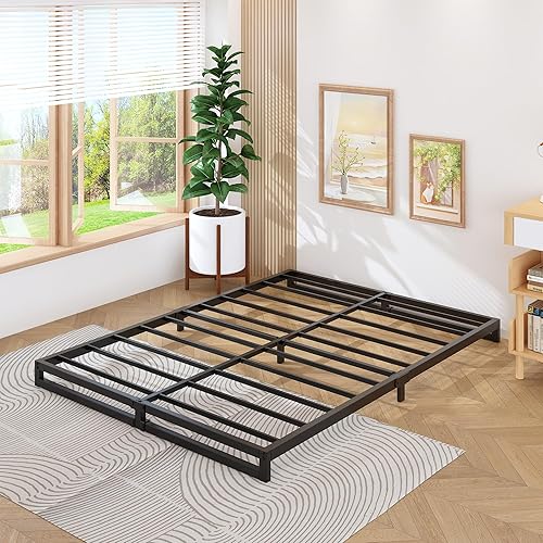 Miniatura 6 de Lutown-Teen Base de cama de tamaño matrimonial de 6 pulgadas, no necesita somier, cama de plataforma de metal resistente con listones resistentes