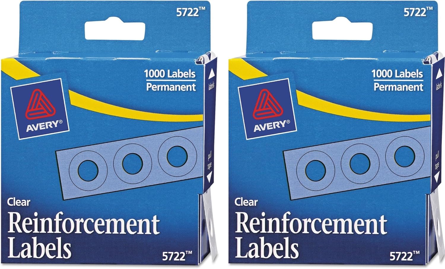 Avery Self-Adhesive Hole Reinforcement Stickers, 1/4" Diameter Hole Punch Reinforcement Labels, Clear, Non-Printable, 1,000 Labels Total (5722) - Pack of 2