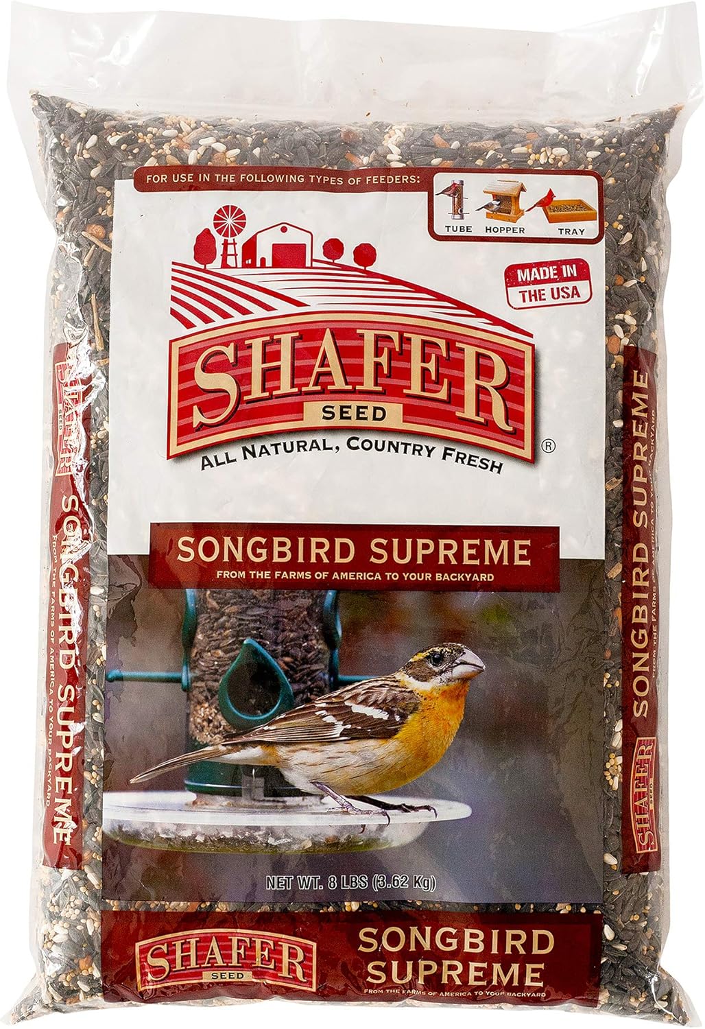 Shafer Songbird Supreme Wild Bird Seed Blend of Black Oil Sunflower, Sunflower Kernels, Safflower Seed, Peanut Kernels, Raisins, Cranberries, and Millet (8)