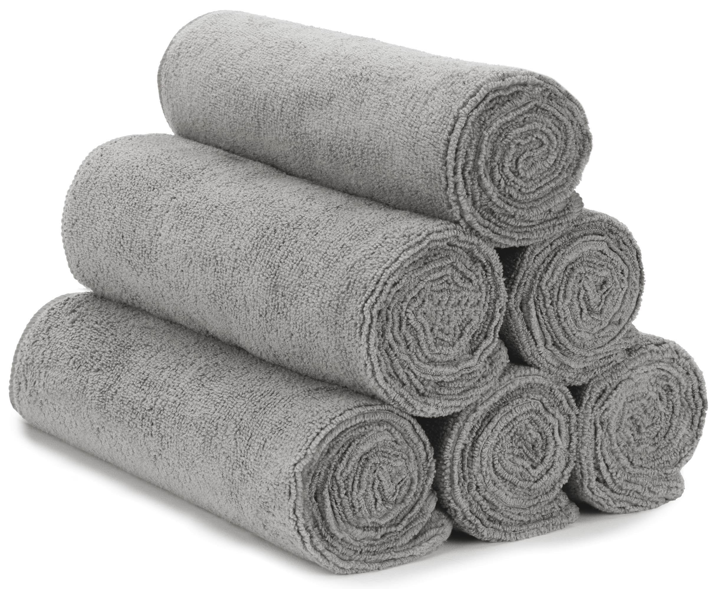 S&T INC. Microfiber Towel for Sweat Yoga Workout Home Gym, Grey, 16 Inch x 27 Inch, 6 Pack