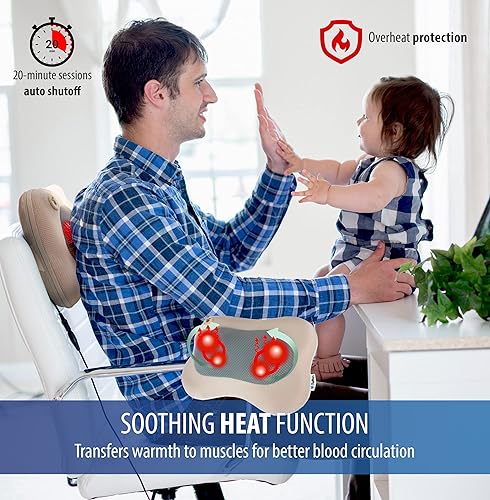 Miniatura 5 de Zyllion Shiatsu - Masajeador de espalda y cuello con calor, almohada eléctrica 3D de masaje de tejido profundo para aliviar el dolor muscular,