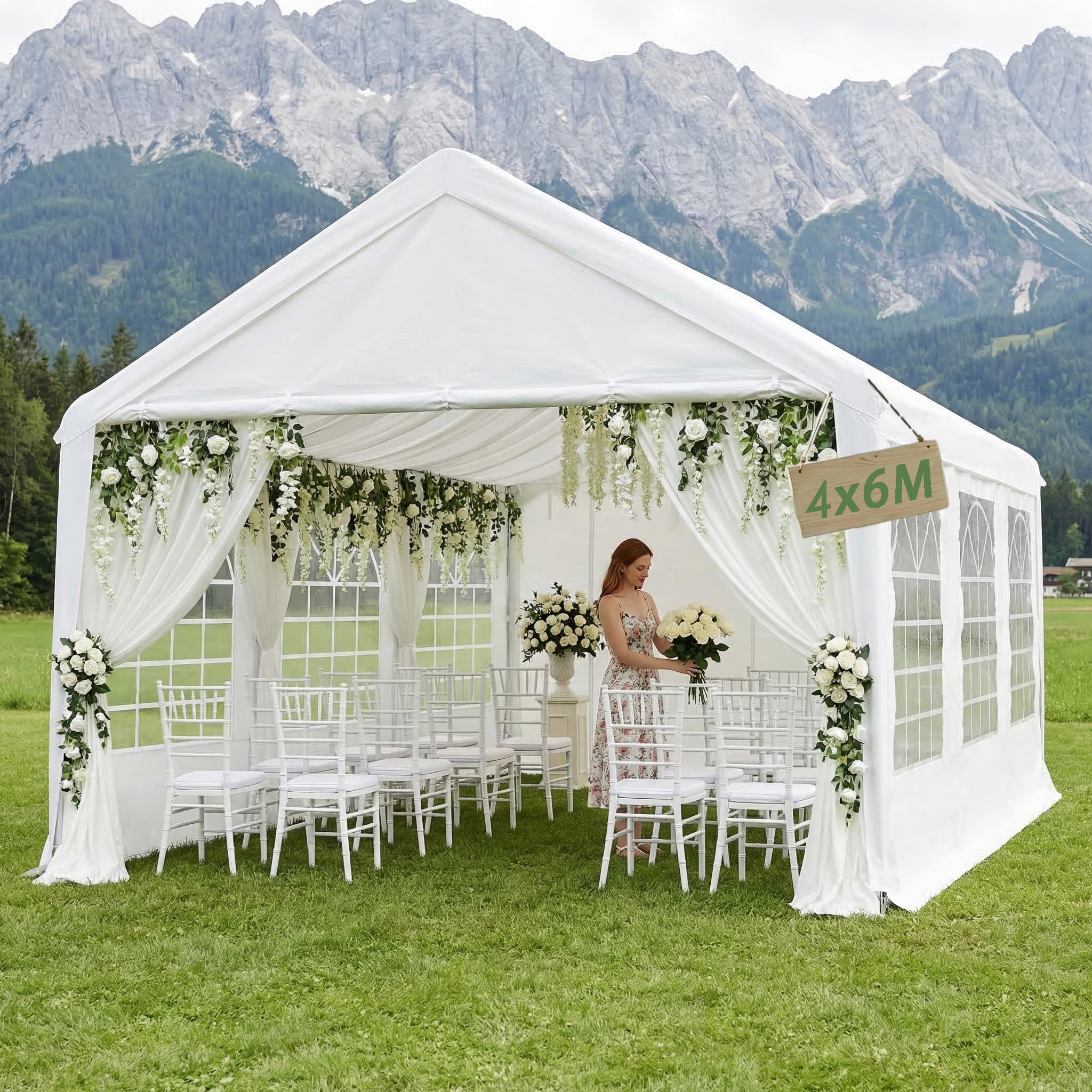 YRHome Premium 3x4M Partyzelt Pavillon,Wasserdicht & Winterfest,Einfach Aufzubauen,Stabil mit Seitenteilen & Fenstern,PE-Dach Garten Hochzeit Grau