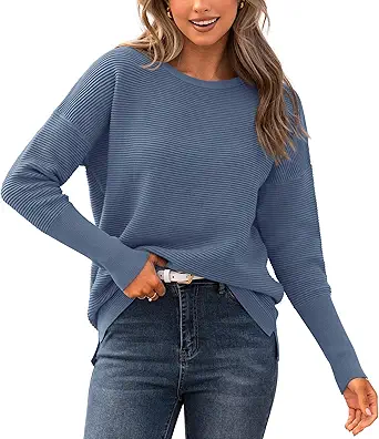 BTFBM Fall Sweaters for Women 2025 Casual Long Sleeve Sweater Striped Loose Fit Pullover Tops