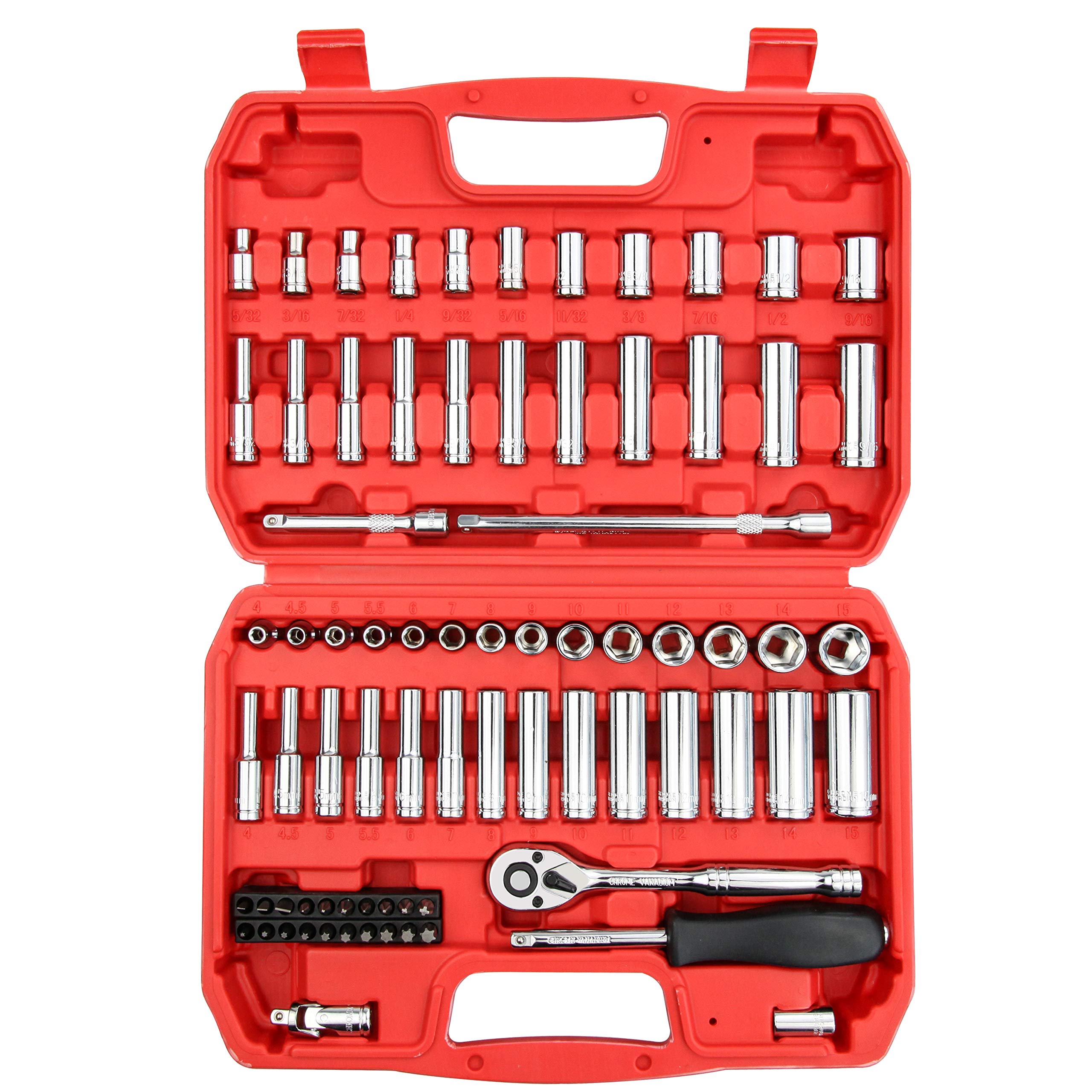 SEKETMAN 76-Piece 1/4" Drive Socket Set,1/4-Inch Drive Master Socket Set with Ratchets,Extensions with 1/4" Drive Bits Set,Universal Joint (5/32-Inch- 9/16-Inch, 4mm-15mm)