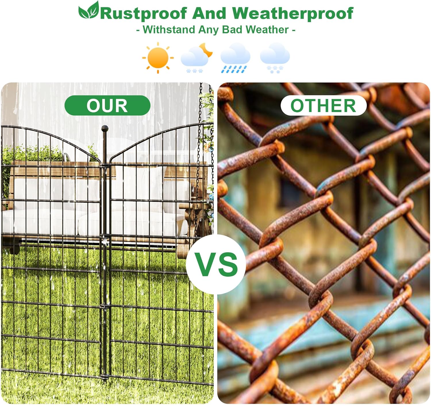 32 in(H) x24 Ft(L) No Dig Heavy Duty Metal Fence - 10 Panels Thick Rust-Resistant Decorative Fence Posts for Yard Security, Garden, Lawn, Farm and Poultry (Black)