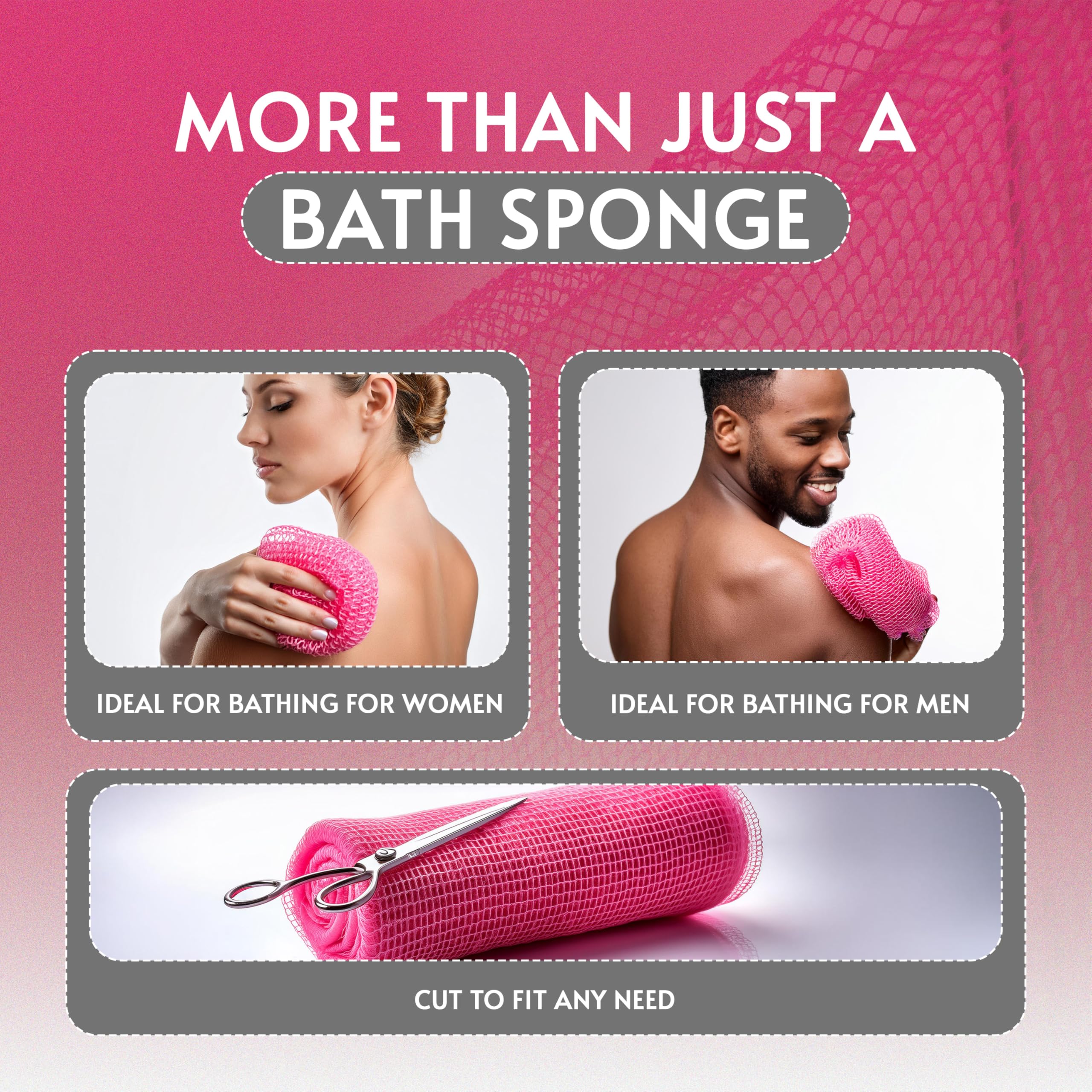 Esponja de baño africana de red africana, esponja exfoliante para la ducha, exfoliante para la espalda, exfoliante para la piel, color rosa