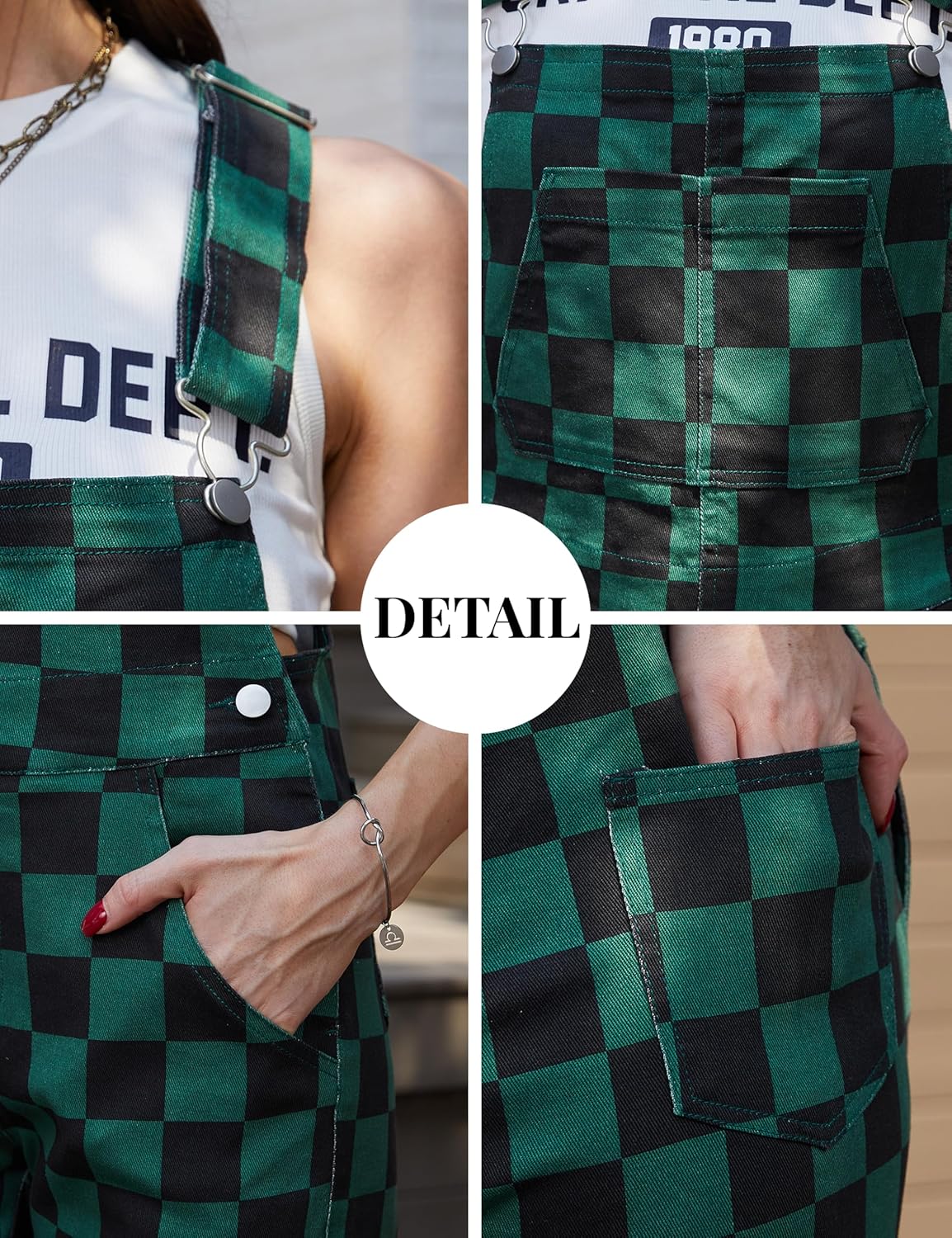 Checkered Pants Womens Overalls Fashion Bib Coveralls Cute Stretch Jeans Jumpsuit - Image 8