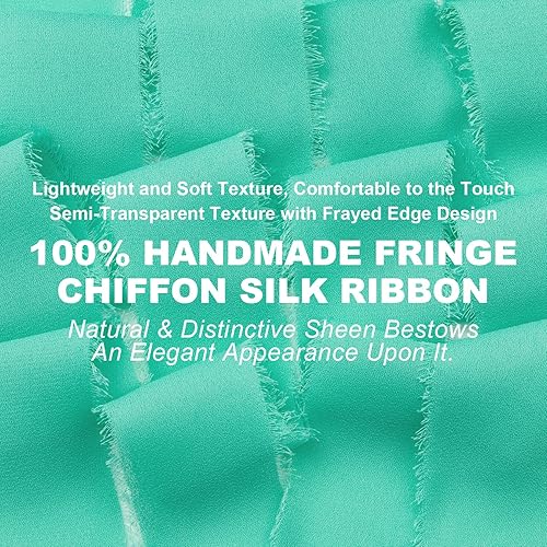 Miniatura 3 de Mlurcu Cinta de seda de gasa con flecos de terracota de 1-12 pulgadas x 40 yardas, juego de cintas de tela deshilachada hecha a mano, cinta de tela