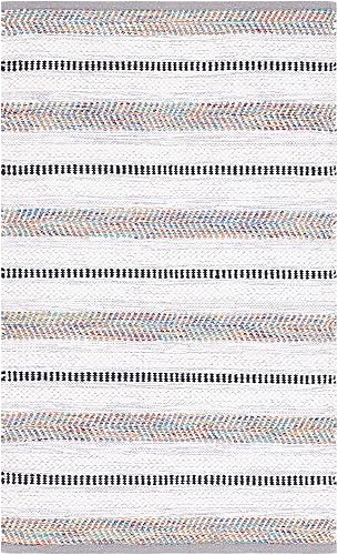 Safavieh Colección Montauk - Alfombra decorativa, 2 x 3 pies, color gris y marfil, tejido plano, diseño de algodón a rayas estilo bohemio, fácil