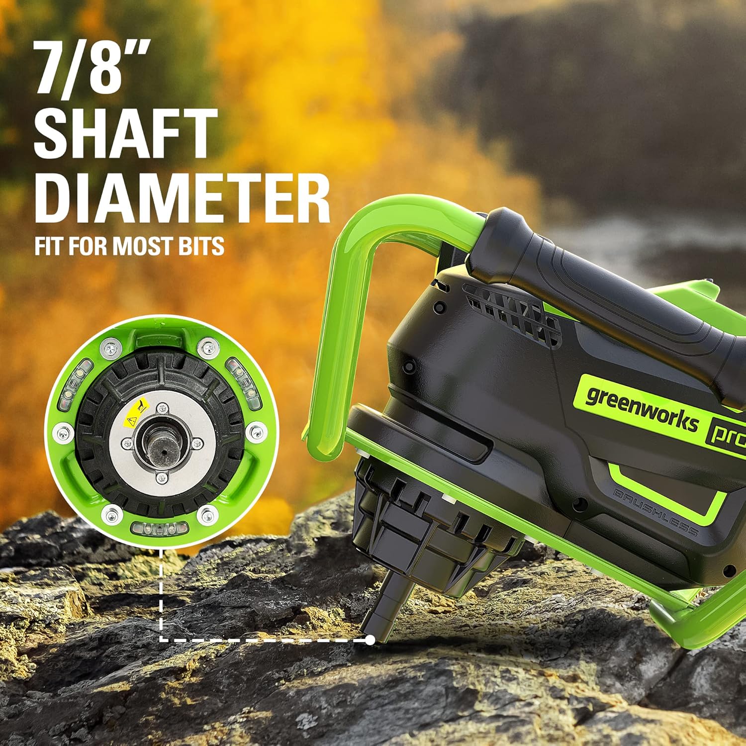 Greenworks Pro 80V Brushless (43CC Gas Equivalent) Earth Auger / Post Hole Digger - Auger Bit and Battery / Charger Sold Separately