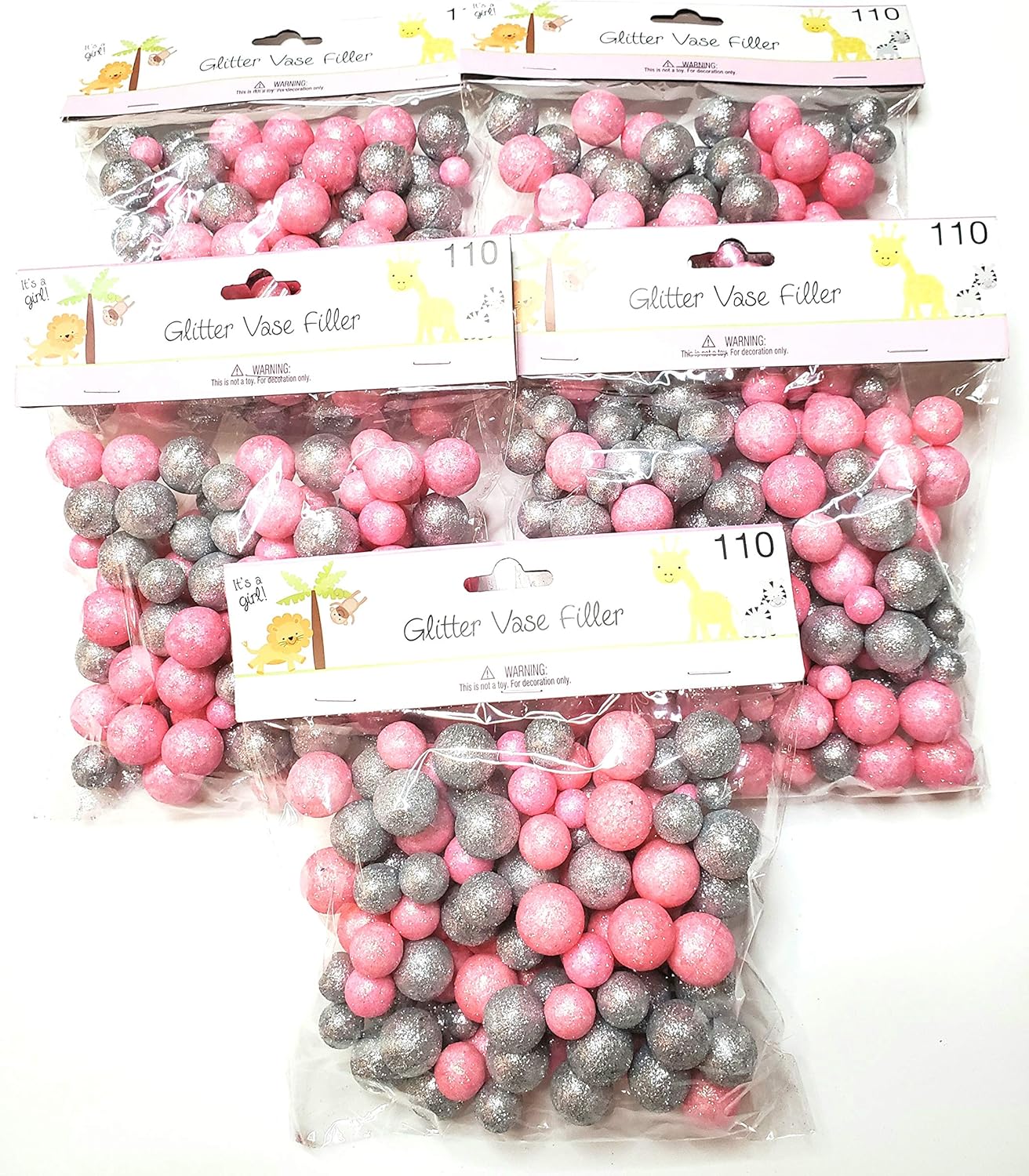 Glitter Foam Ball Vase Fillers Pink and Silver 5 Bags