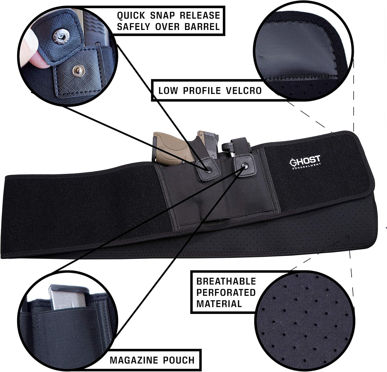 Belly Band Holster for Concealed Carry, Belly Gun Holster for Men Women, Waistband Holster, Airsoft Holster Fits Glock 19 17 42 43, Smith Wesson, Taurus, Ruger