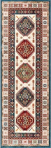 Miniatura 2 de nuLOOM Qiana - Alfombra de pasillo con flecos con motivo tribal, 2 pies 6 pulgadas x 8 pies, color marfil