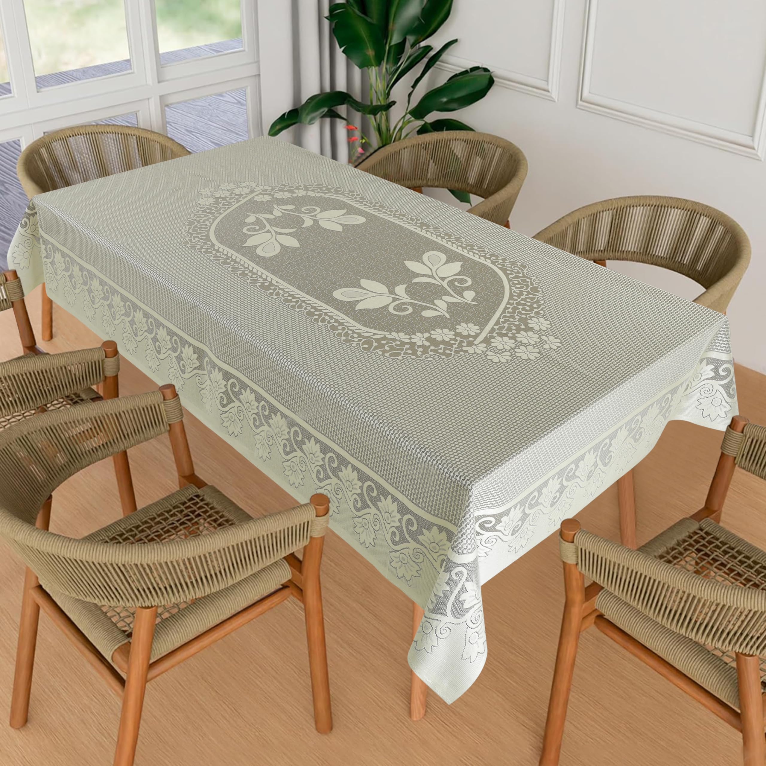 Homerz Premium 6-8 Seater Table Cloth, Cotton Table Linen, Royal and Durable Cover (BRT S19 Coffee CRM, 60x90 inch- 6-8 Seater)