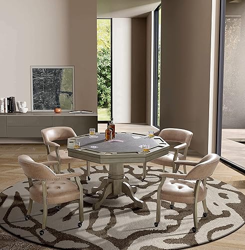 Miniatura 8 de MODERION Sillas de comedor modernas de madera maciza marrón con ruedas y brazos, sillas de escritorio de oficina, sillas de acento giratorias