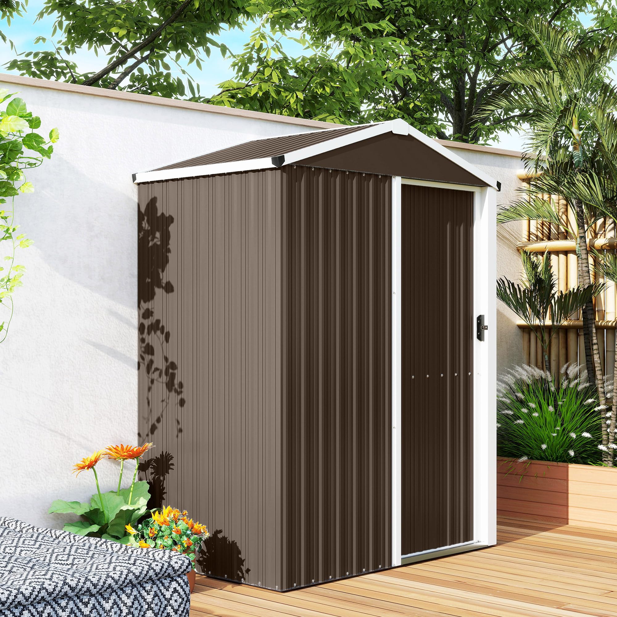 Outsunny Casetta da Giardino 1.1m² Acciaio Zincato 136x87x179 cm Marrone