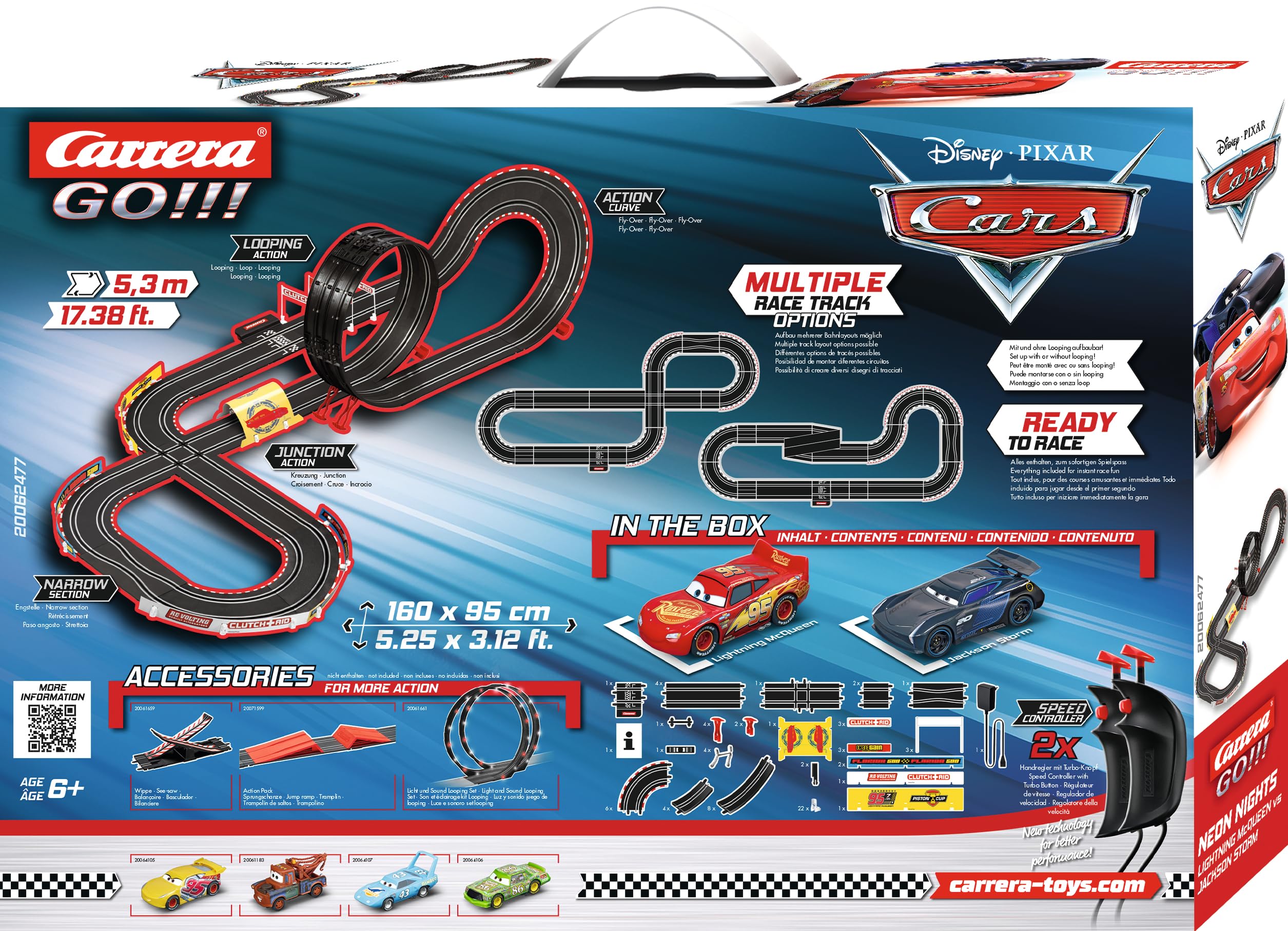 Carrera GO!!! Disney Pixar Cars Neon Nights Set Pista da Scontro con Saetta McQueen e Jackson Storm Gioco per Bambini 6+ Anni