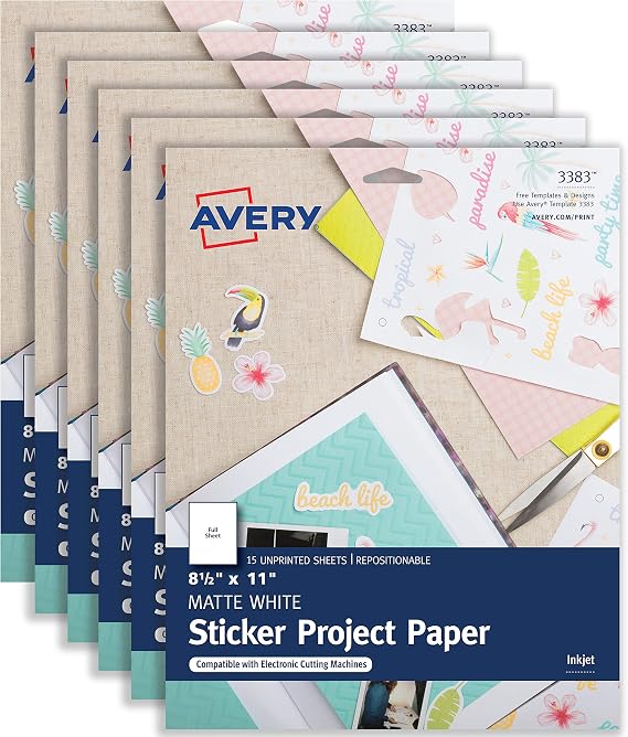 Amazon.com: Avery Printable Sticker Paper, Matte White, 8.5 x 11 Inches ...