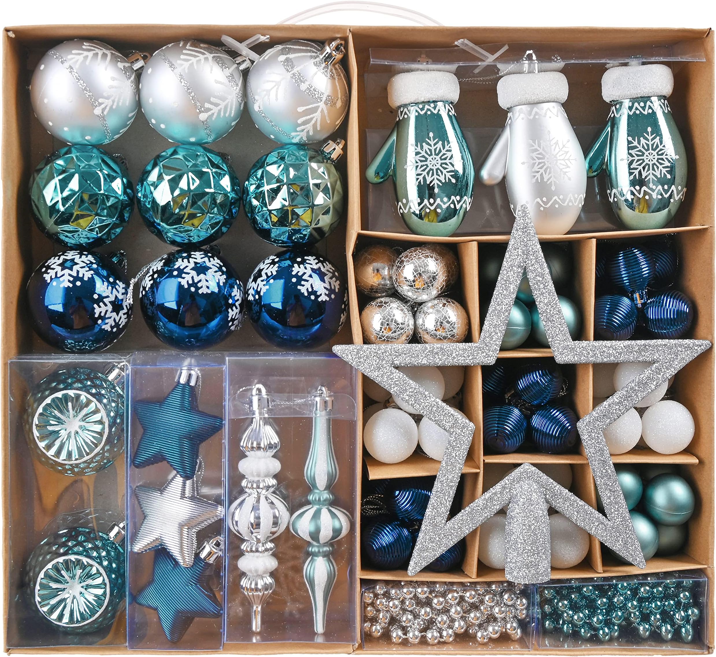 Valery Madelyn Christmas baubles for Christmas tree decorations,90pcs 3-13cm Silver and Blue Christmas Ball Ornaments for Christmas Tree Decorations