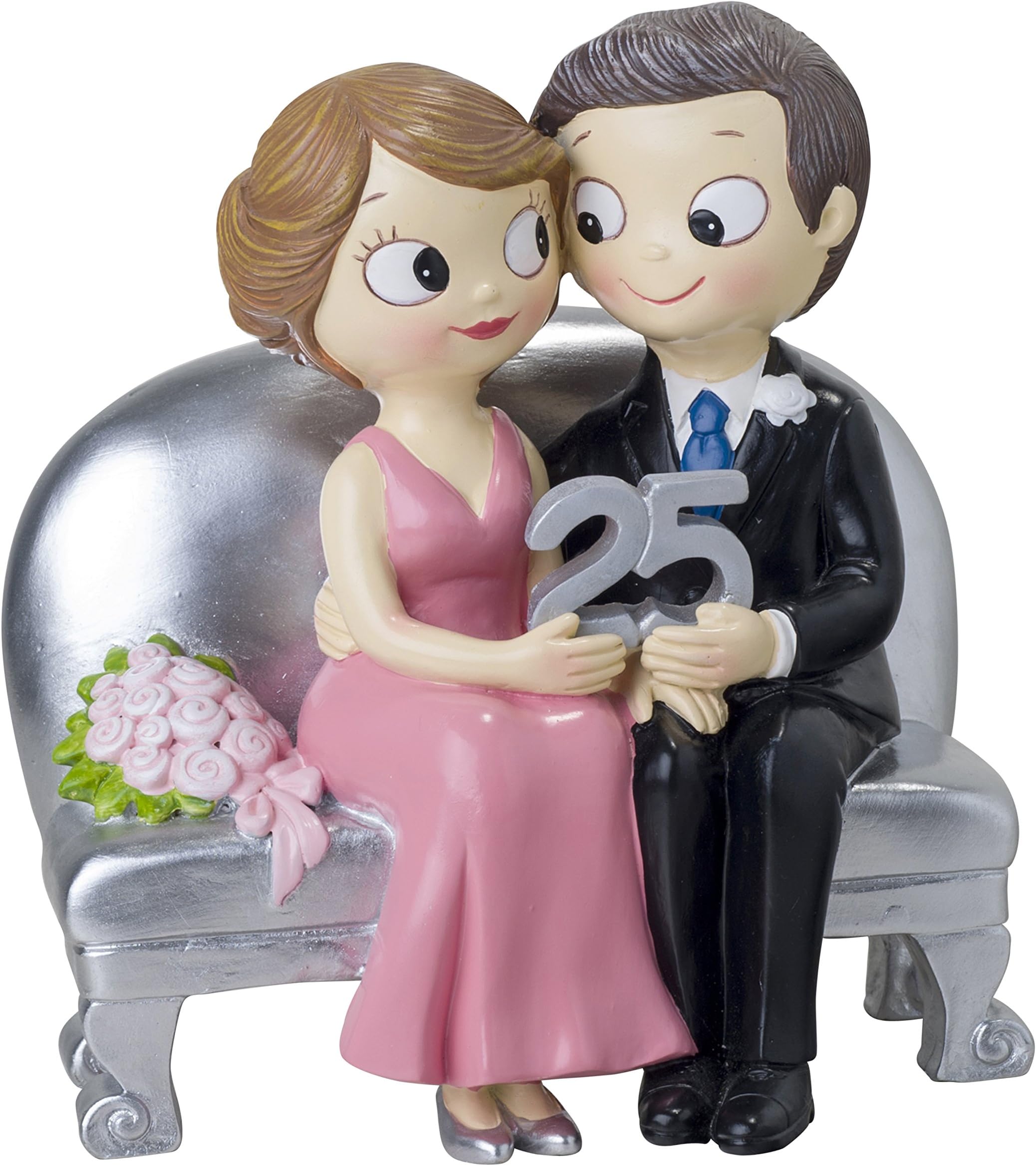 Mopec Sitting Groom Figurine 25th Anniversary, Polyresin, Silver, 8.5 x 14 x 15 cm