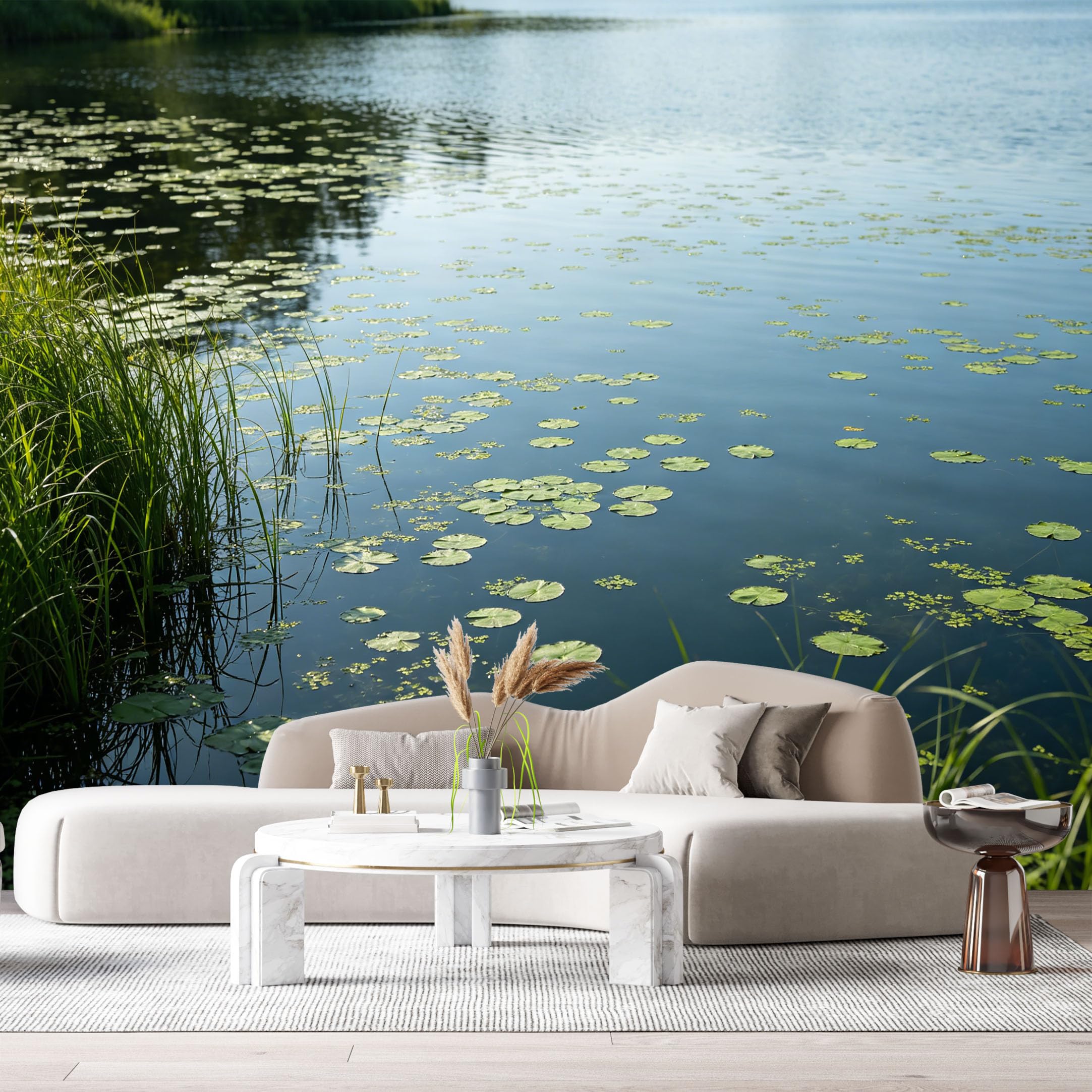 Custom Size Wall Murals Tranquil Lake Landscape Water Lily Pond Reflection Botanical Nature SelfAdhesive Wall Fabric Removable Large Wallpaper for Photo Living Room