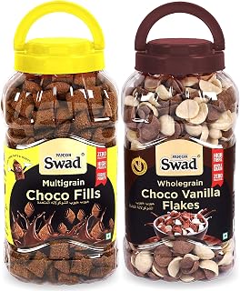 Choco Vanilla Flakes & Choco Fills Combo of 2 Jars (Multigrain Chocos Fills High Iron Chocolate Cereal) Jar 720 g