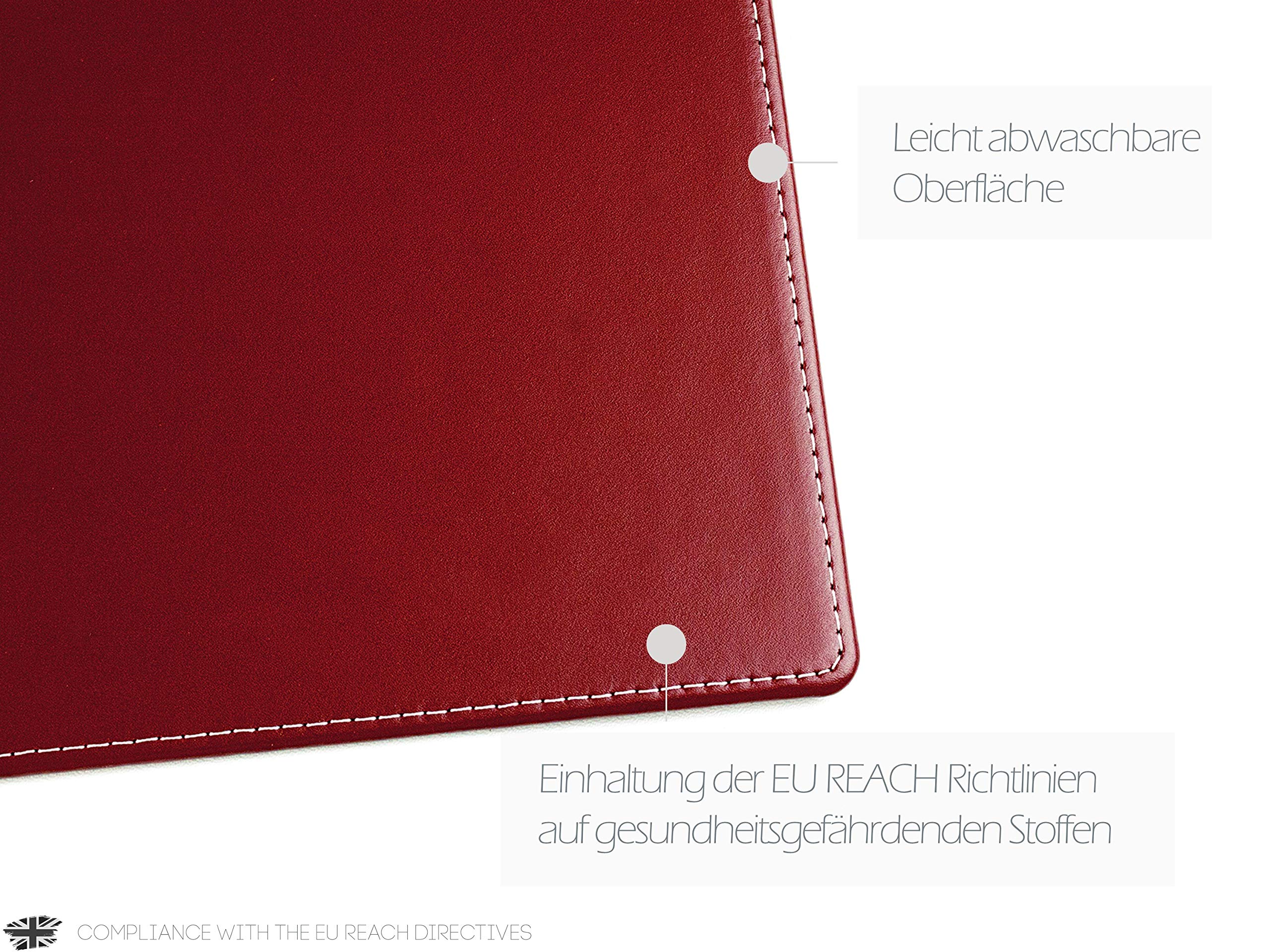 DELMON VARONE - Personalisierbare Schreibtischunterlage Cambridge Top Grain Leder rot, Rutschfeste Echtleder Schreibunterlage abwaschbar, Schreibtisch Unterlage geeignet als Mouse Pad, 45 x 35 cm