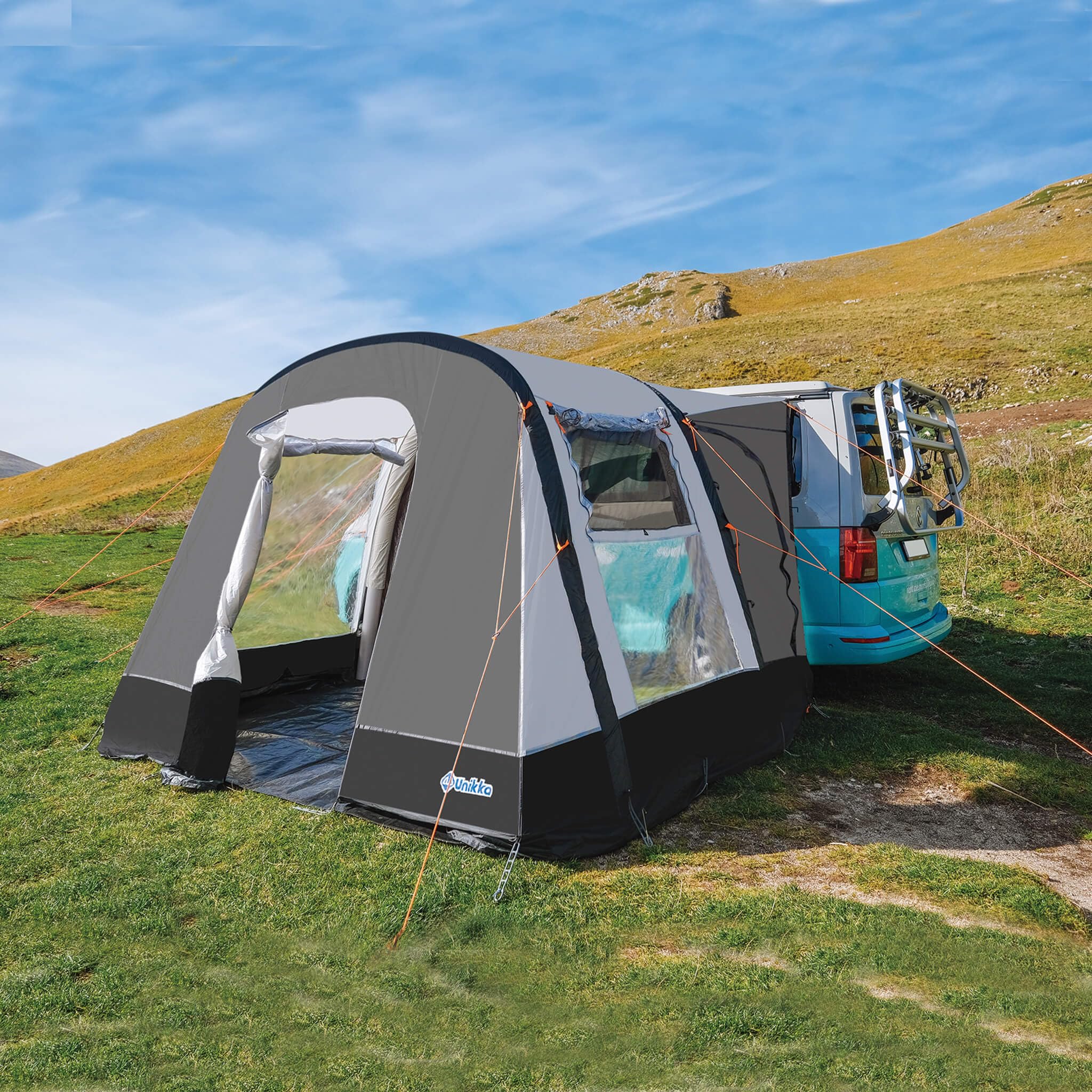 Sunnyville Auvent gonflable camping-car, polyester imperméable, gonflage multipoints, grand espace de vie, panneau avant amovible