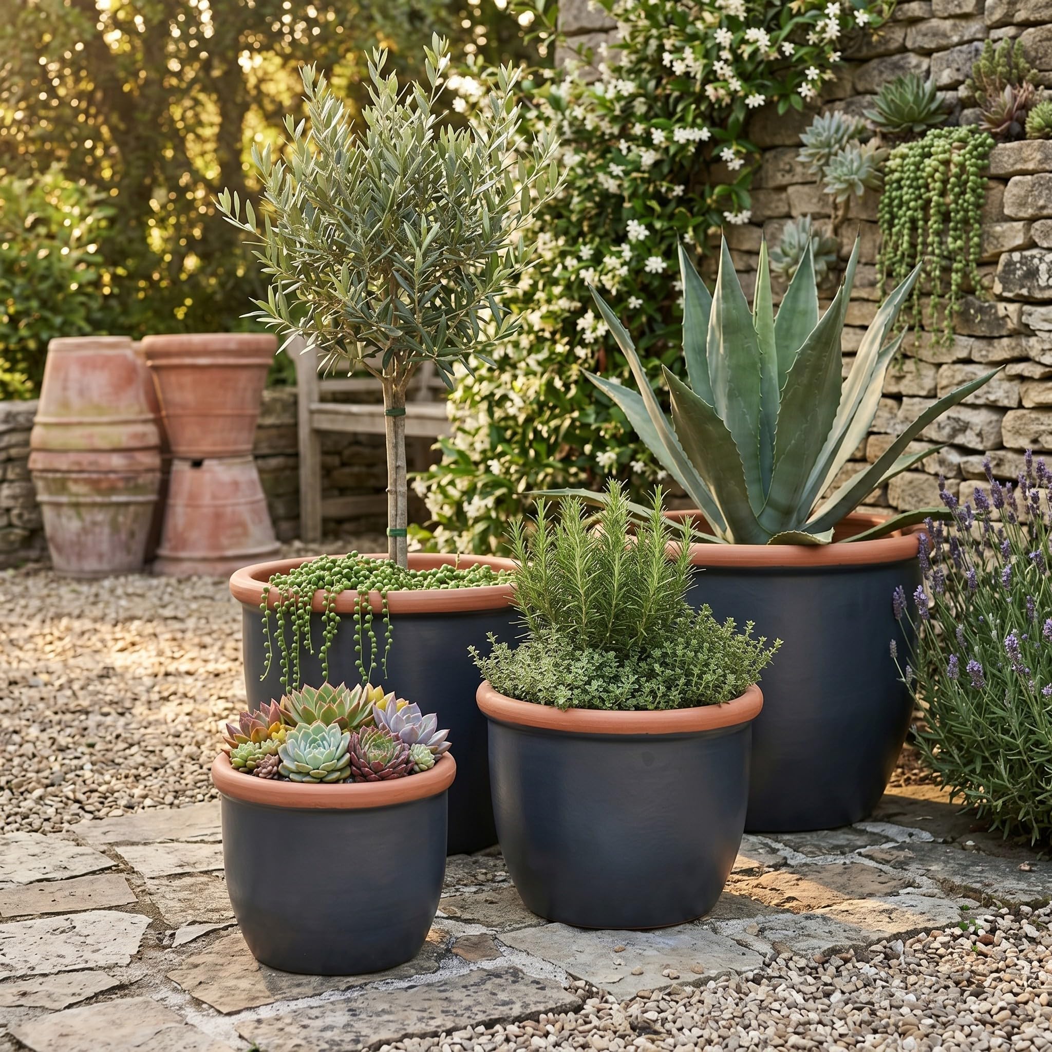 Pot de fleurs en céramique de qualité supérieure pour extérieur et jardin - Résistant au gel avec trou de fond - Fabriqué à la main - Durable et résistant aux intempéries - Anthracite - 36 cm x 28 cm