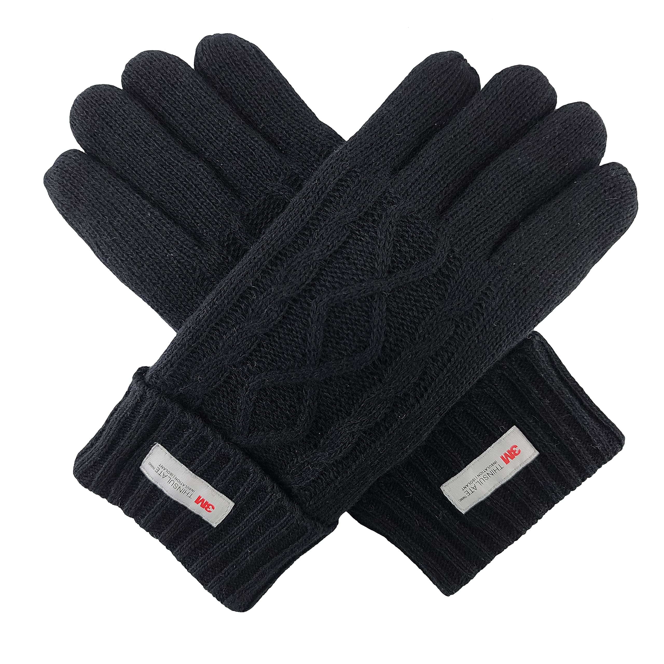 BRUCERIVERLadies Pure Wool Knitted Gloves with Thinsulate Lining and Diamond Design
