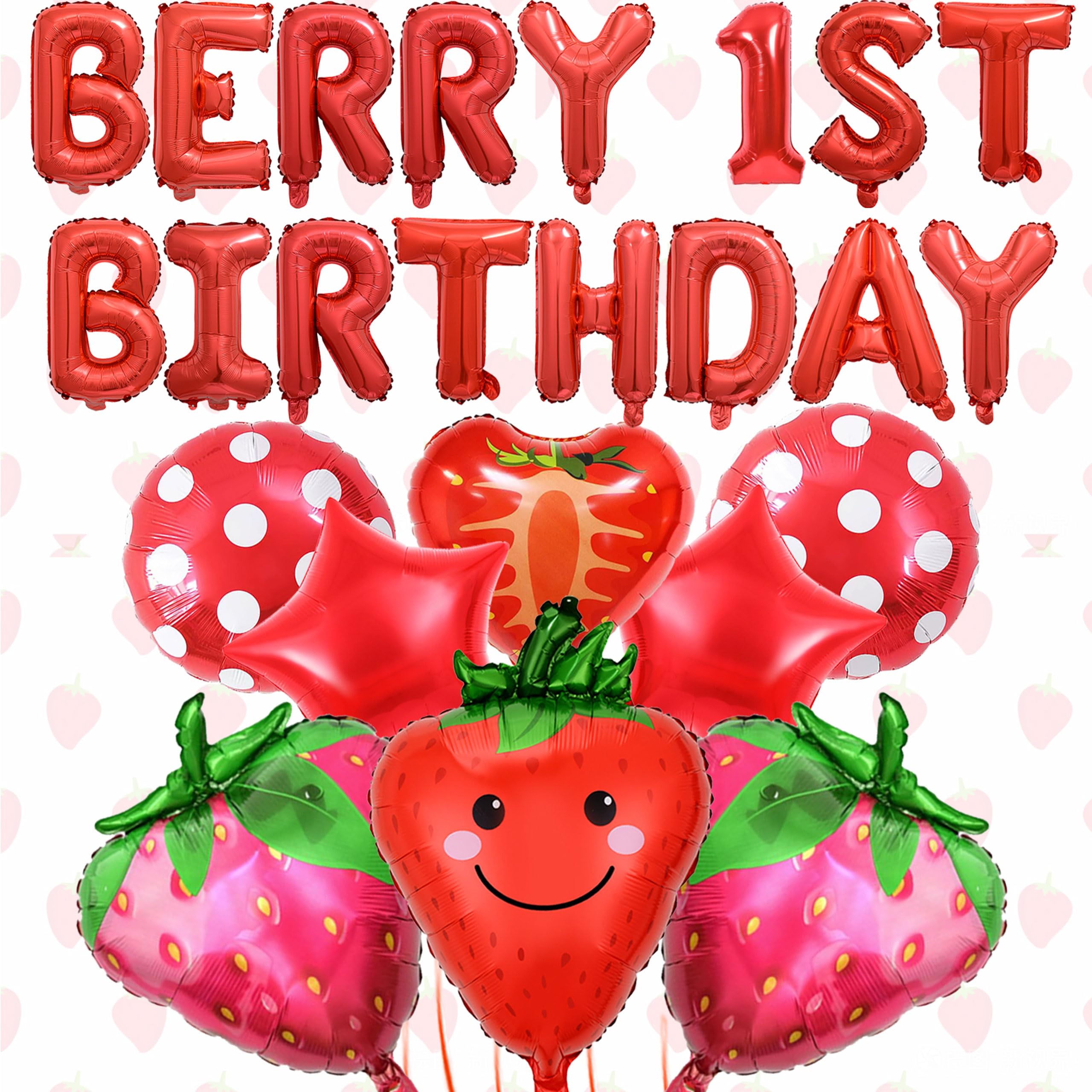 2 Set Berry 1st Birthday Balloons 16inch Letter Balloons 40Pcs Berry First Birthday Decor Strawberry Theme Red Sweet One Decorations for Baby Girl