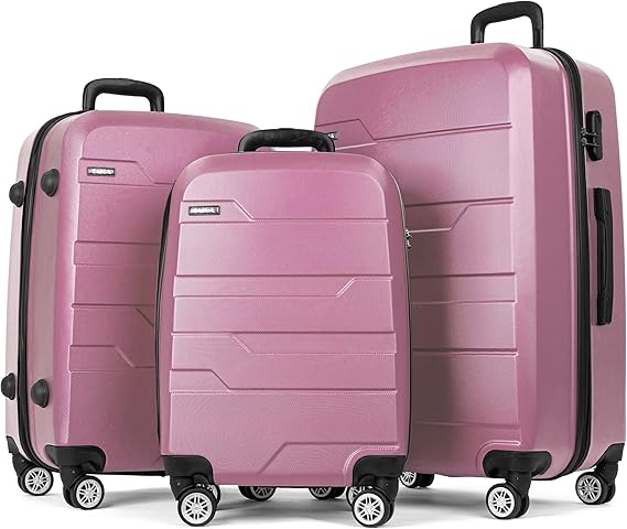 review TAIGA Luggage Sets 3 Pieces with TSA Approved, Lightweight Hard Shell Travel Large Rolling Checked Suitcases with Spinner Wheels, Polypropylene Material (20/24/28), ROSE GOLD