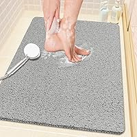 SoftDuo Non-Slip PVC Loofah Shower Bathtub Mat 24x16 Inch with Drain Holes - Quick Dry Grey Tub Mat