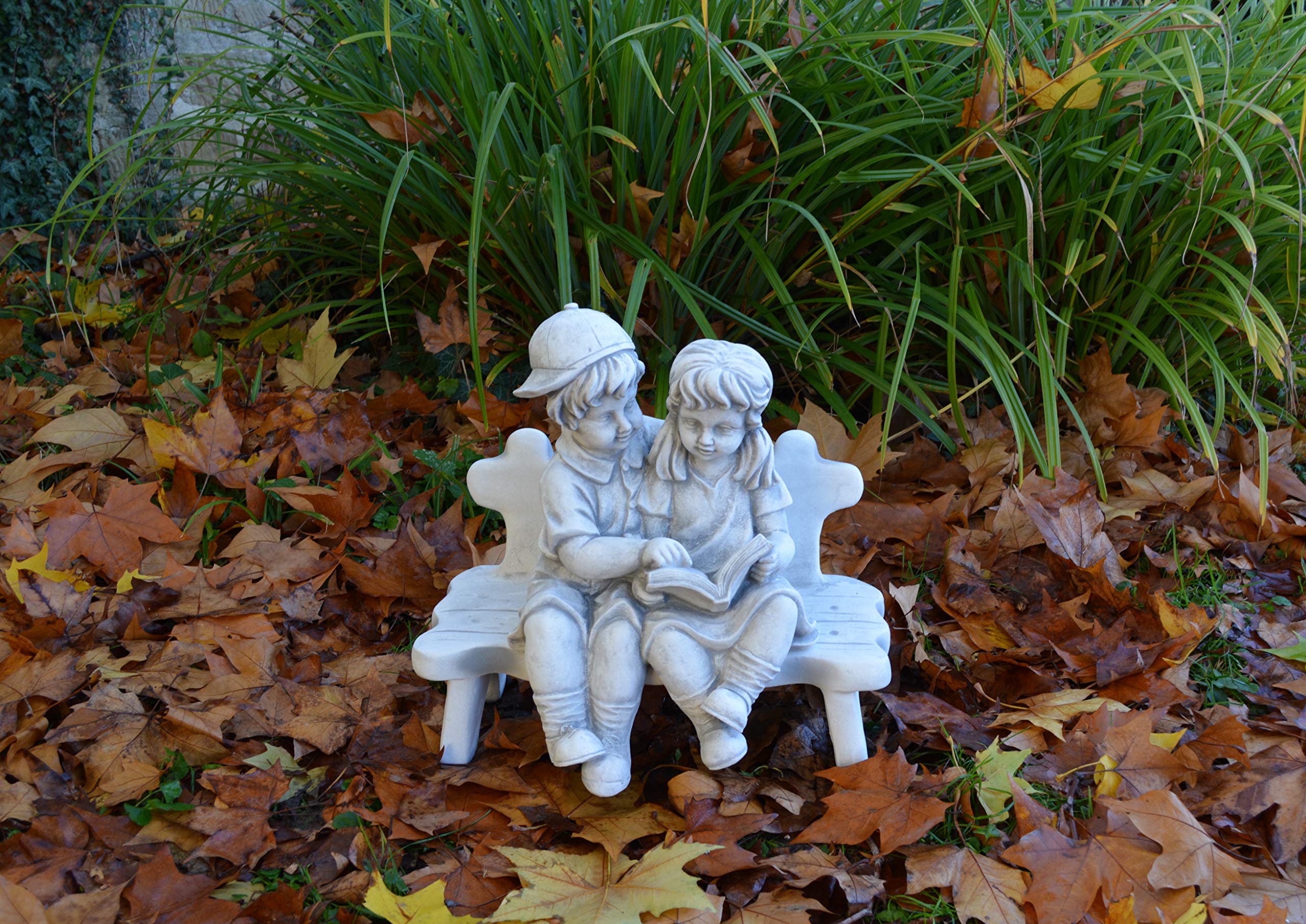 gartendekoparadies.de Figure de Pierre Massive garçon avec Fille sur Un Banc décoration de Jardin en Pierre reconstituée, résistant au Gel