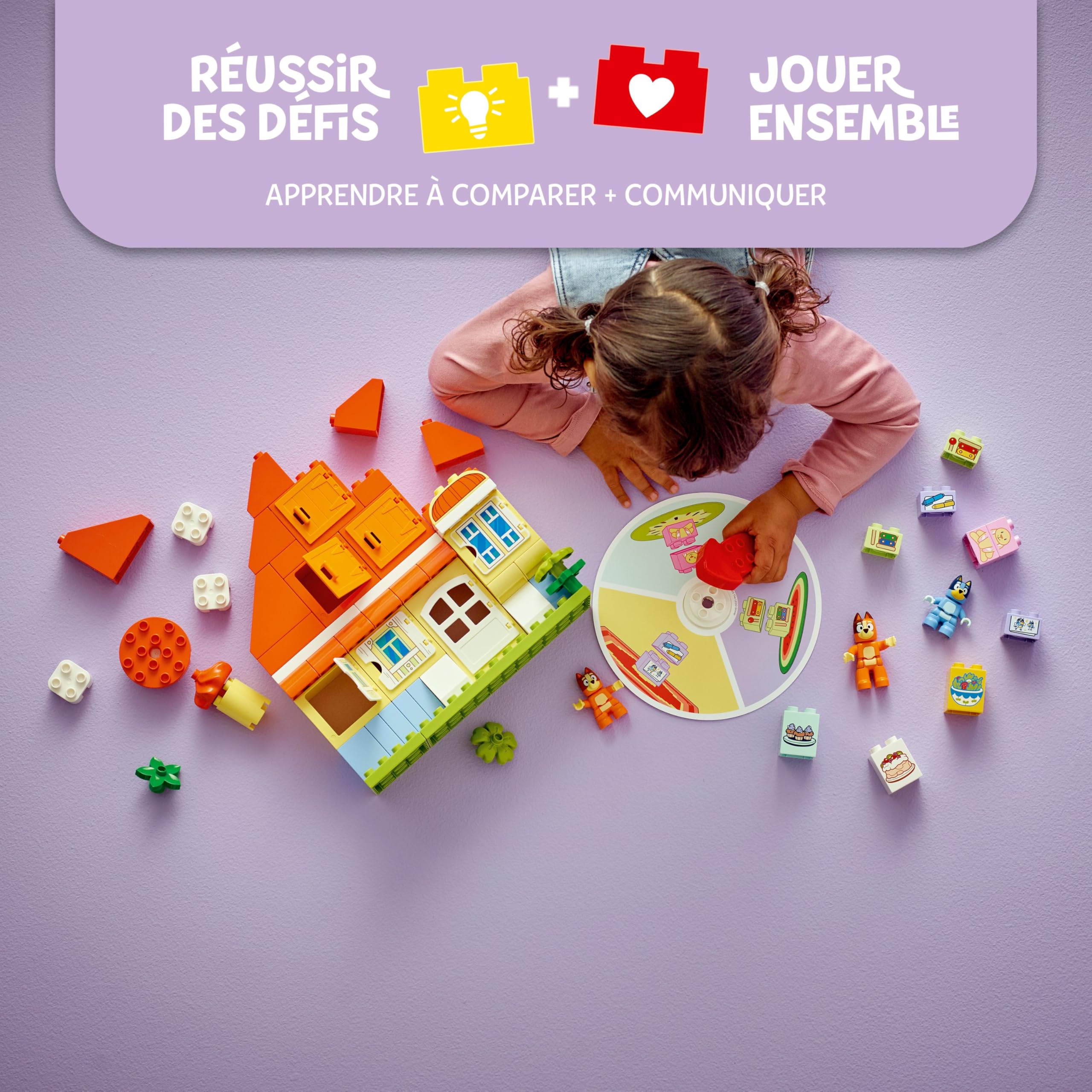 LEGO Duplo La Maison de Famille de Bluey et Le Jeu de Mémoire - Jouet Interactif Inspiré du Jeu de Société - 3 Figurines, Fenêtres & Roue Fonctionnelles - Cadeau pour Fille ou Garçon dès 3 Ans 10459