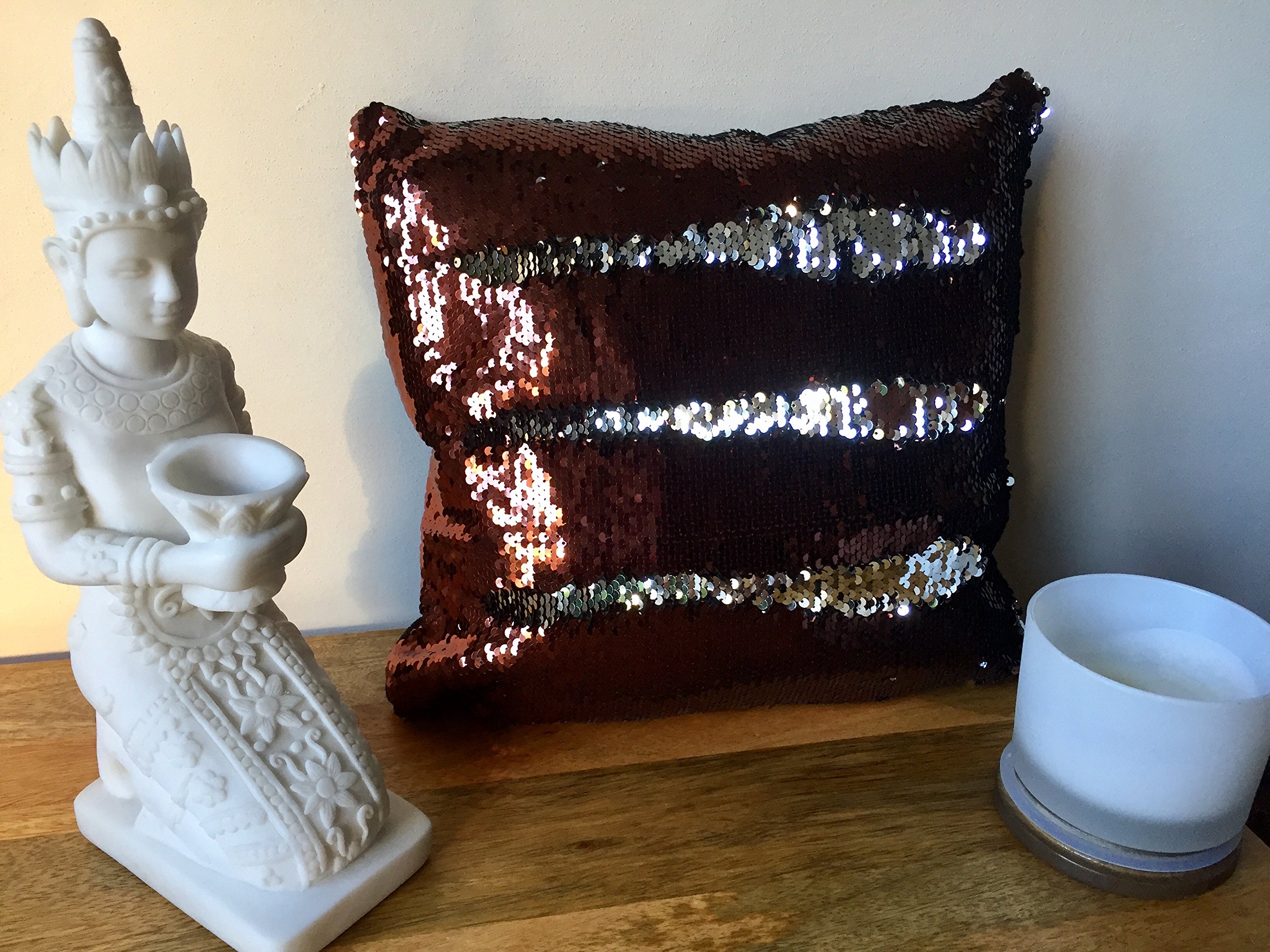 Homebuy Brown & Silver Mermaid Sequin Cushion Cover Pillow Case Reversable Flip Sequins Sofa 35X35cm (, Without Pillow Insert)