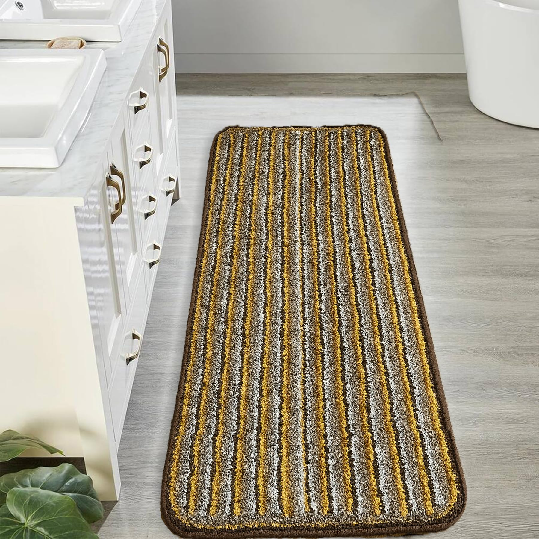 AaHo Decor Striped Bath Runner Mat, Kitchen Floor Mat, Bed Side Runner (Brown)-image-32