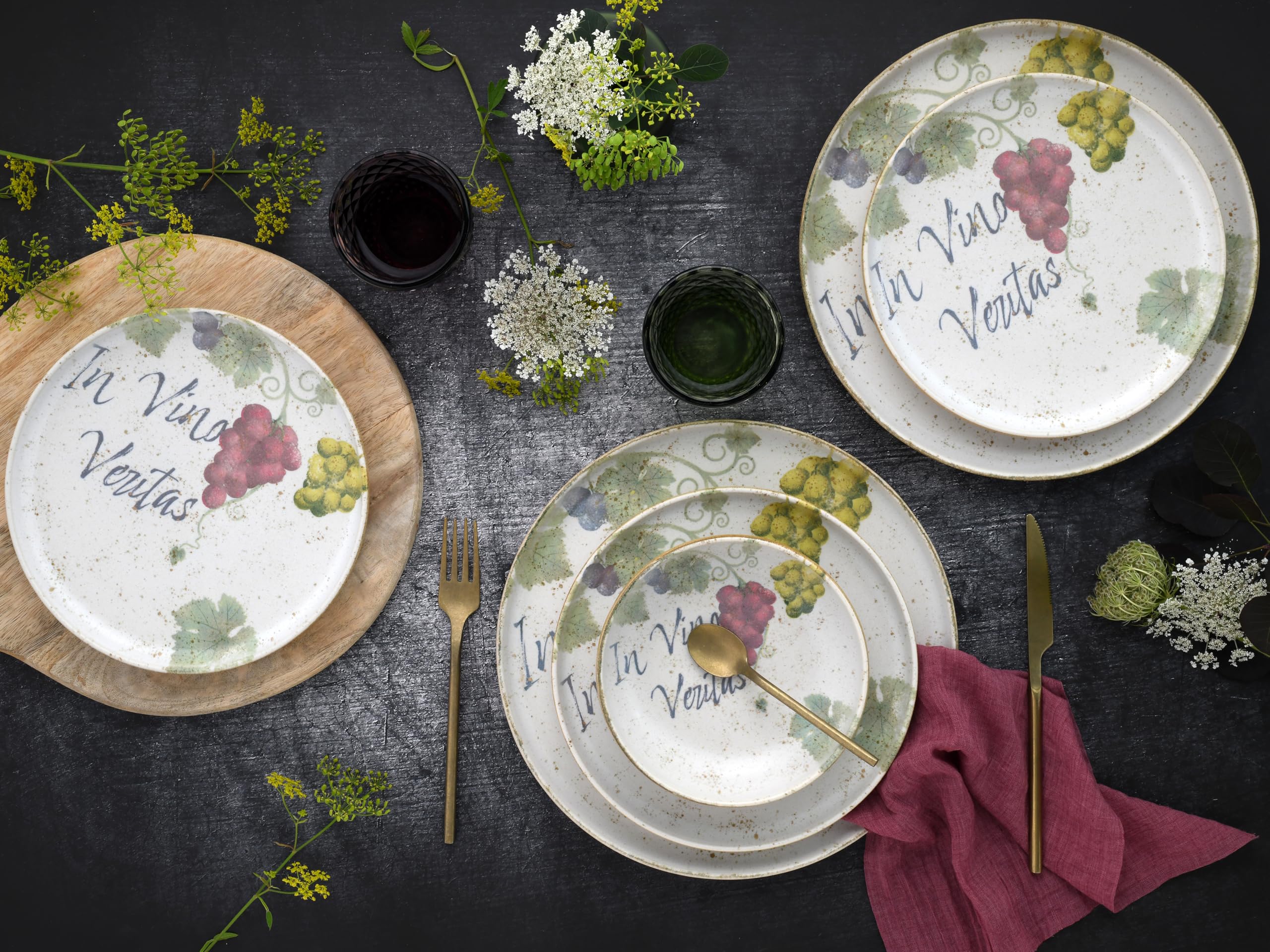 CreaTable, 24222, Serie Uno In Vino Veritas, 12-teiliges Geschirrset Für 4 Personen, Teller Set Aus Steinzeug, Spülmaschinen- Und Mikrowellengeeignet, Made In Portugal
