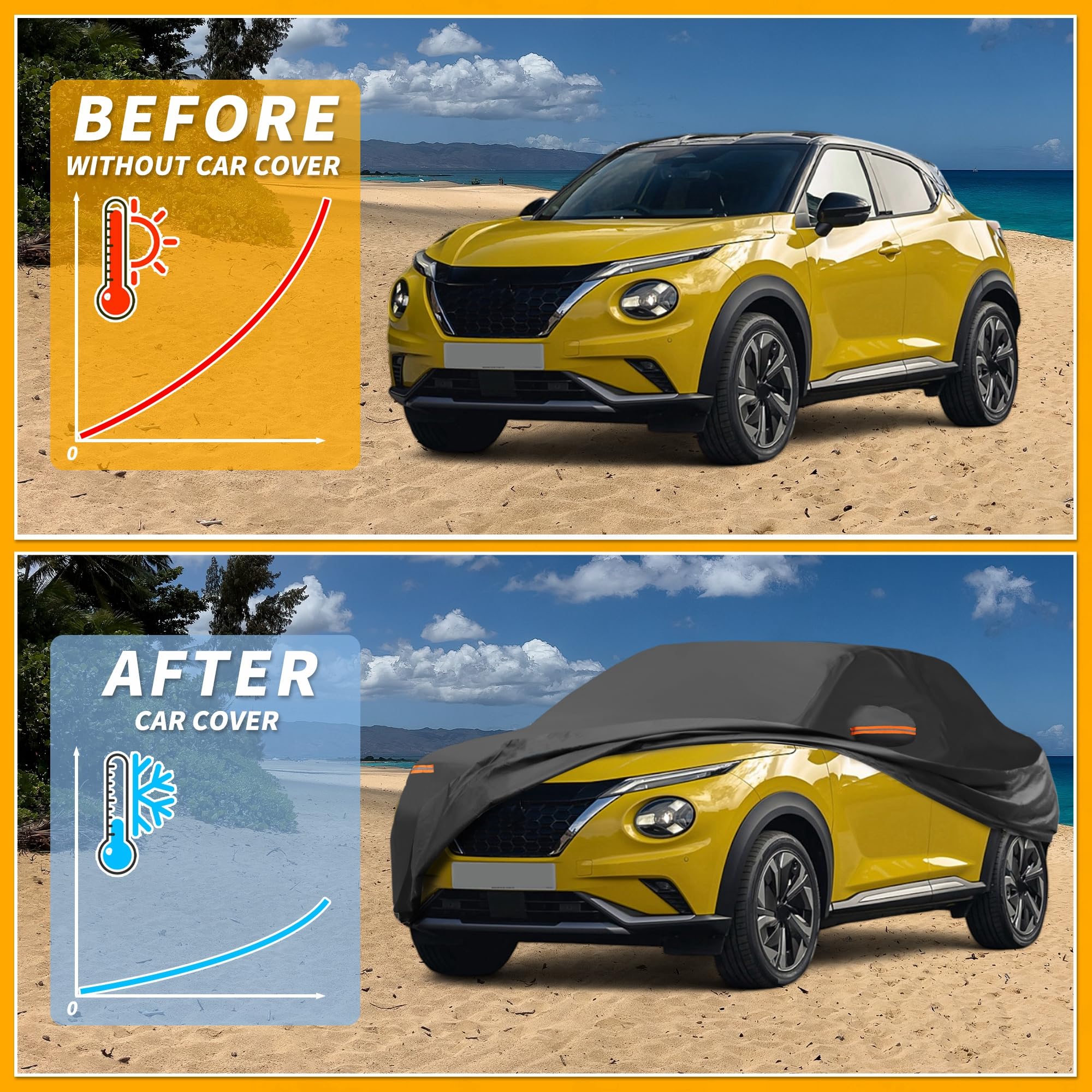 Funda para Todo Clima Protección Exterior Completa Anti-UV Sol Lluvia para Nissan Juke 210D-PU Negro con Franjas Reflectantes.