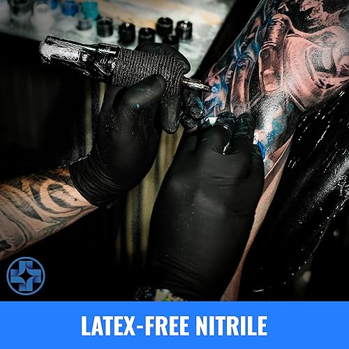 Miniatura 3 de Saniderm Guantes de tatuaje de nitrilo  Caja de 100  Guantes desechables duraderos de 4.5 mil, sin polvo, sin látex