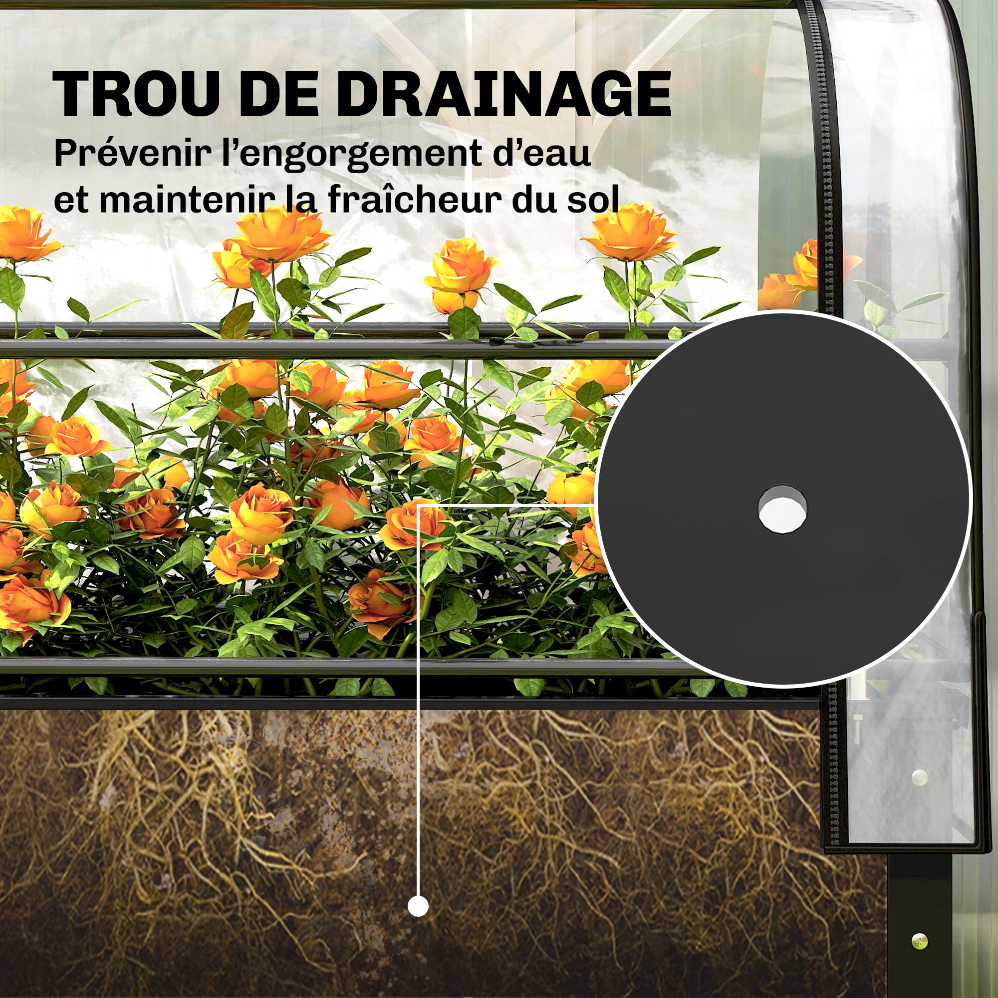 Outsunny Potager sur Pieds avec Serre Rabattable 100 x 49 x 136 cm Noir | Jardinière Haute sur Pied en Métal 97L, Trou de Drainage, pour Plantes Fleurs et Légumes