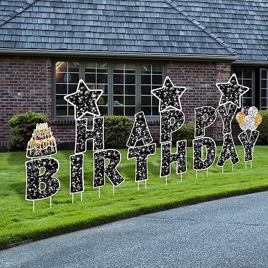 Jetec 18 Pieces Happy Birthday Yard Signs with Stakes, 16